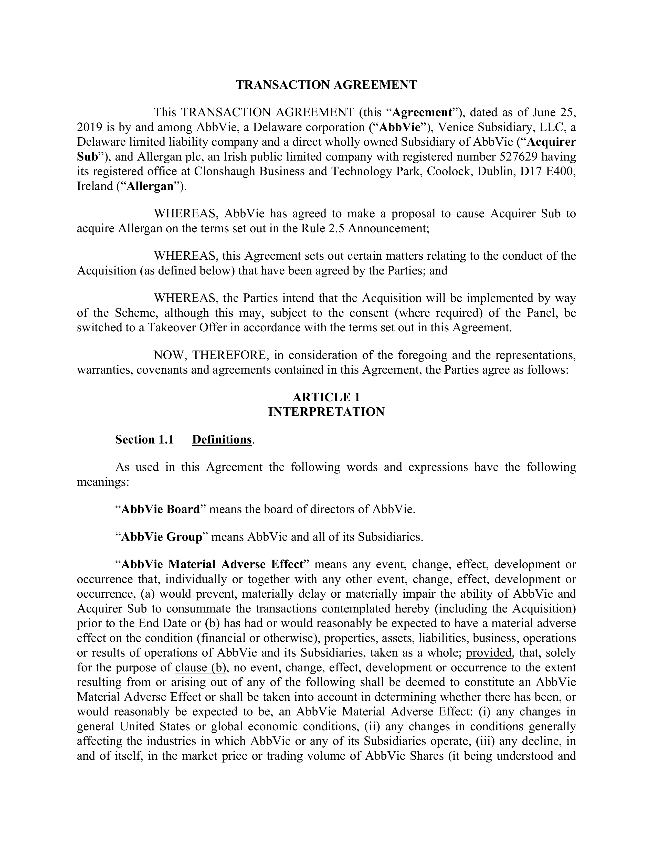 AbbVie Transaction Agreement — page 4