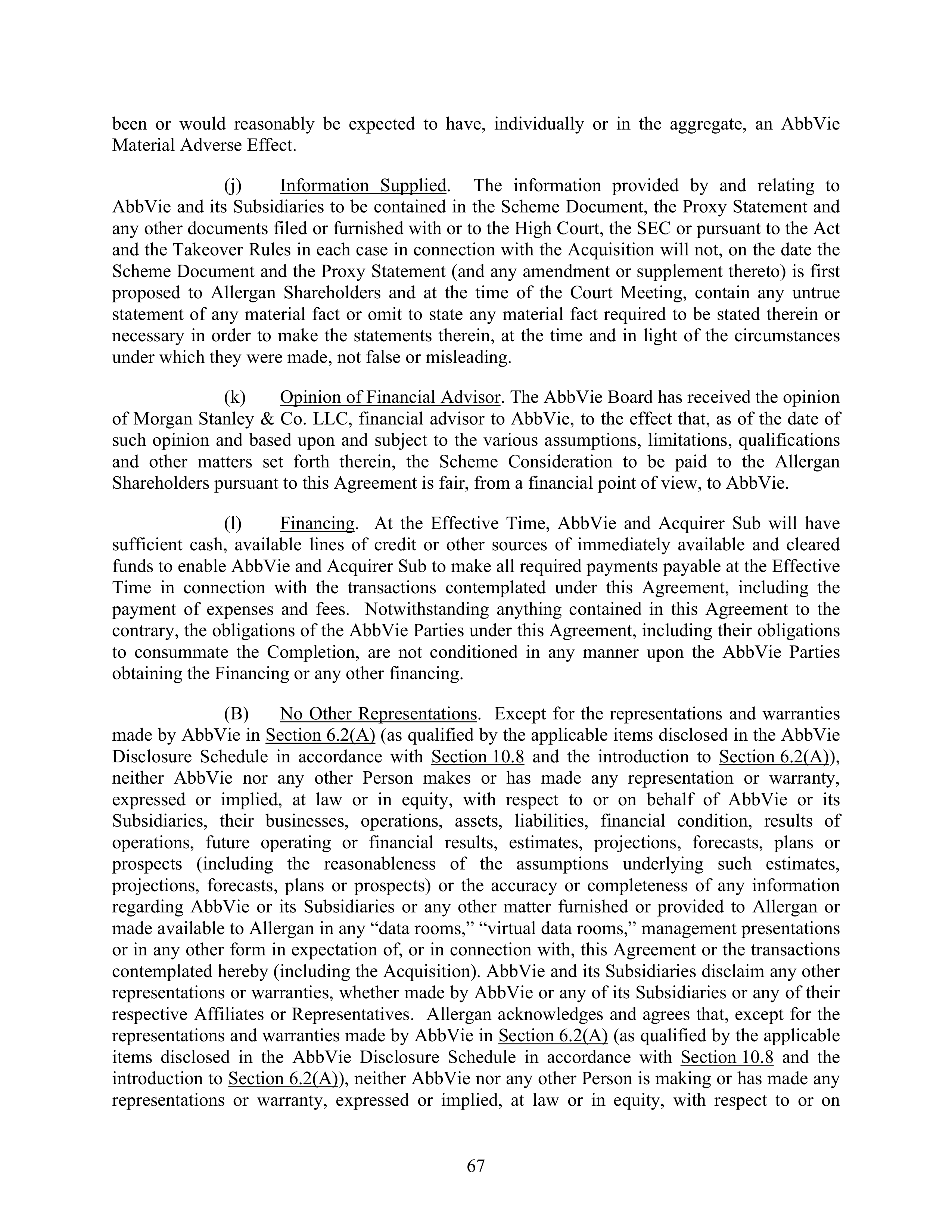 AbbVie Transaction Agreement — page 70