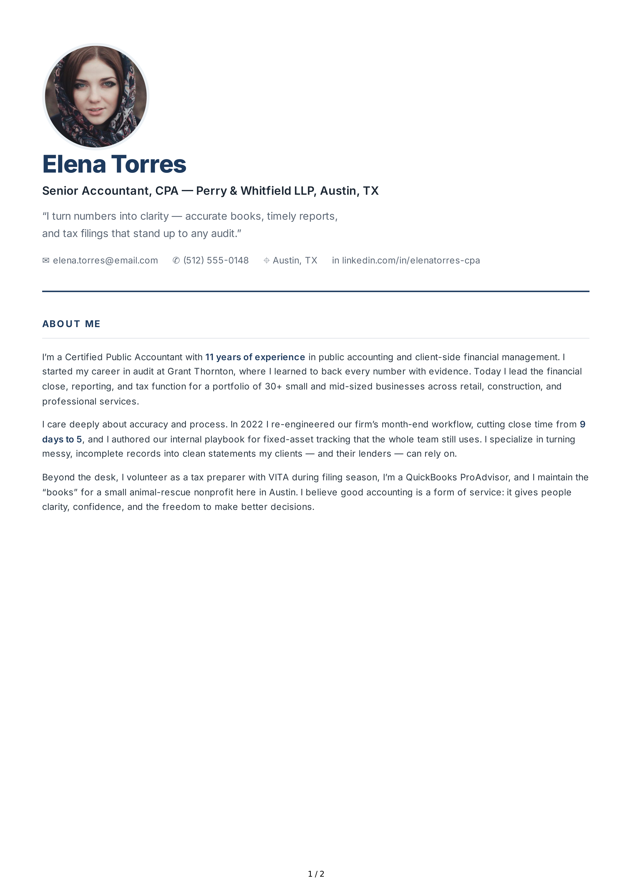 About Me for Accountant — page 1