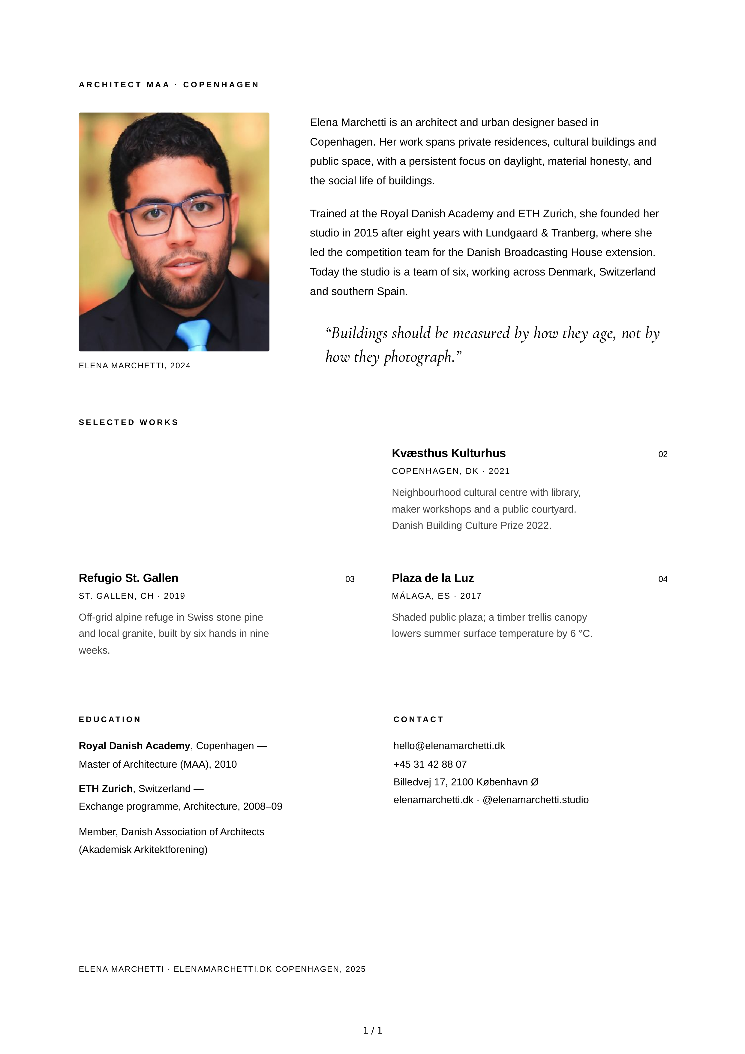 About Me for Architect — page 1