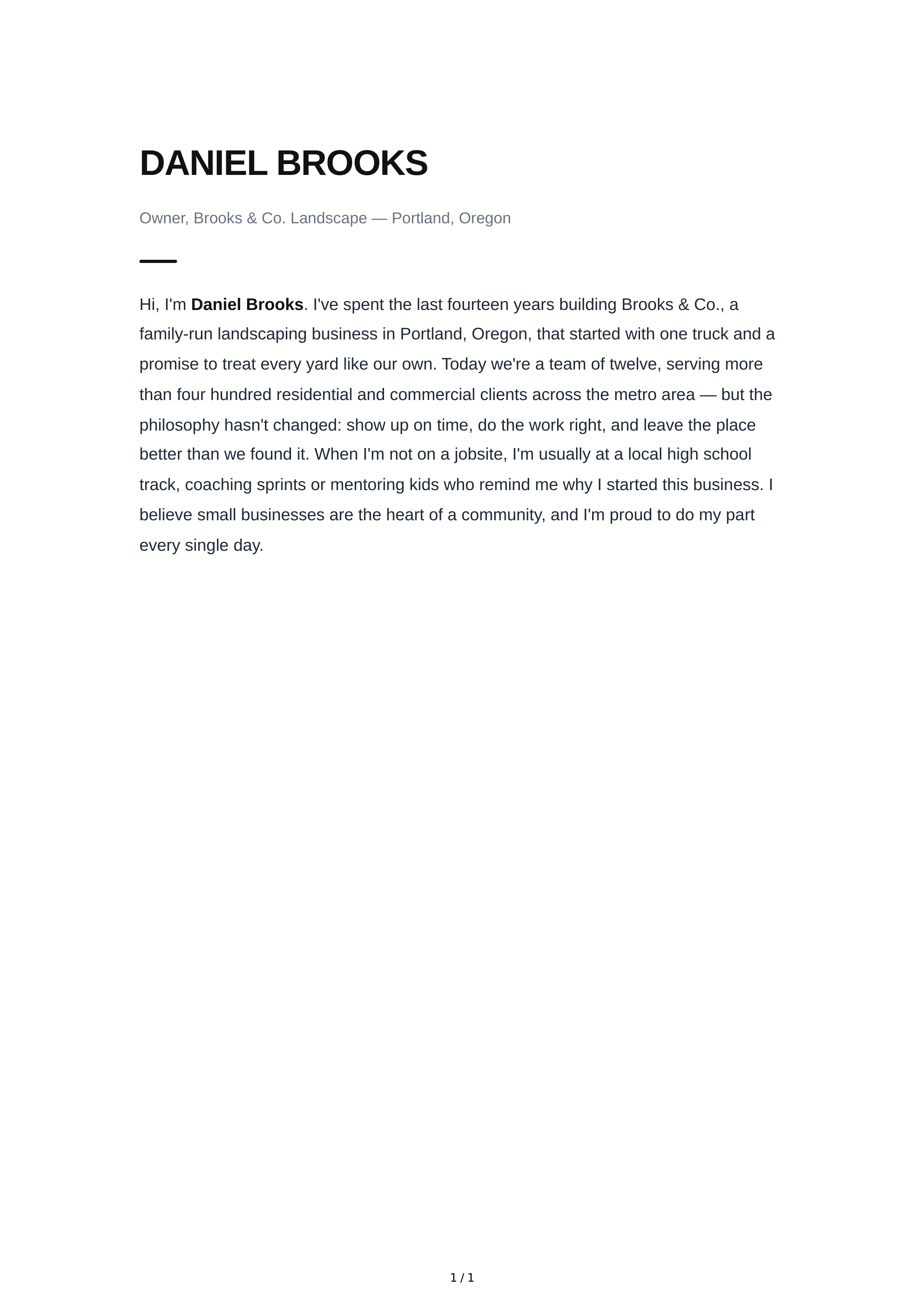 About Me for Business Owner — page 1