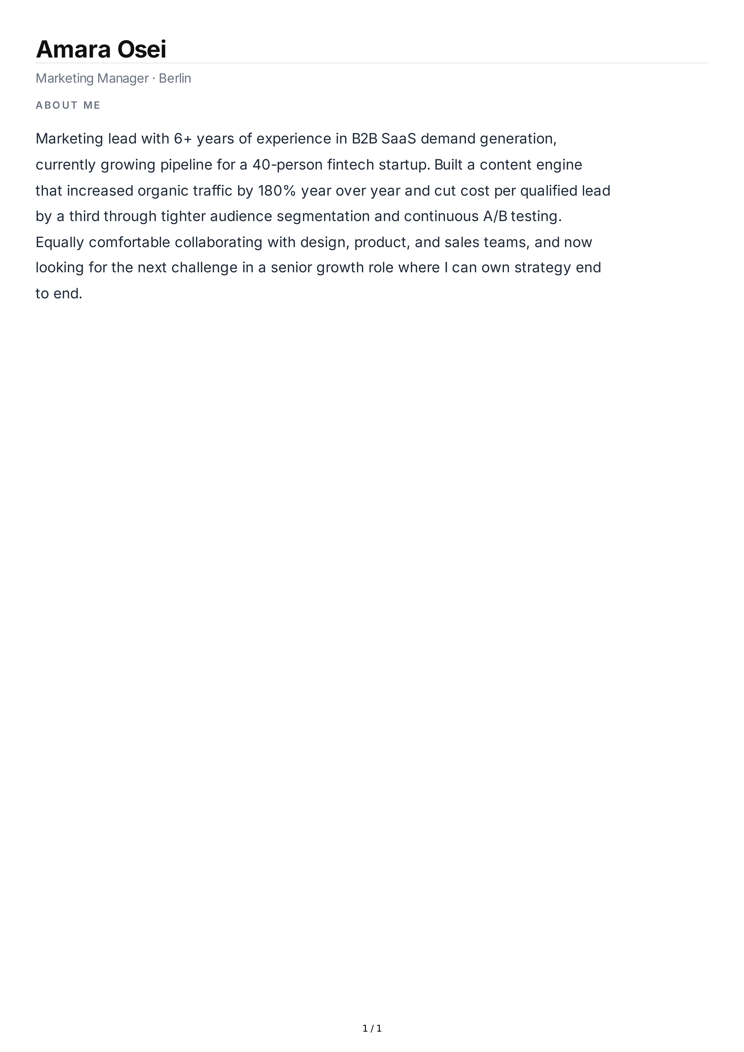About Me for CV — page 1