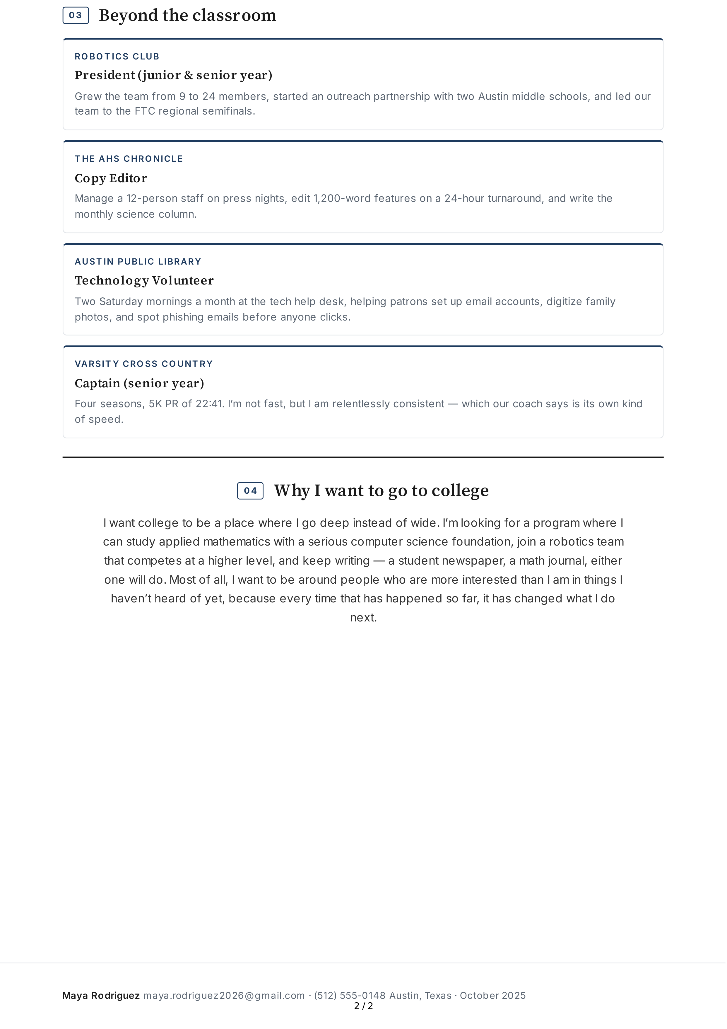 About Me for College Application — page 2