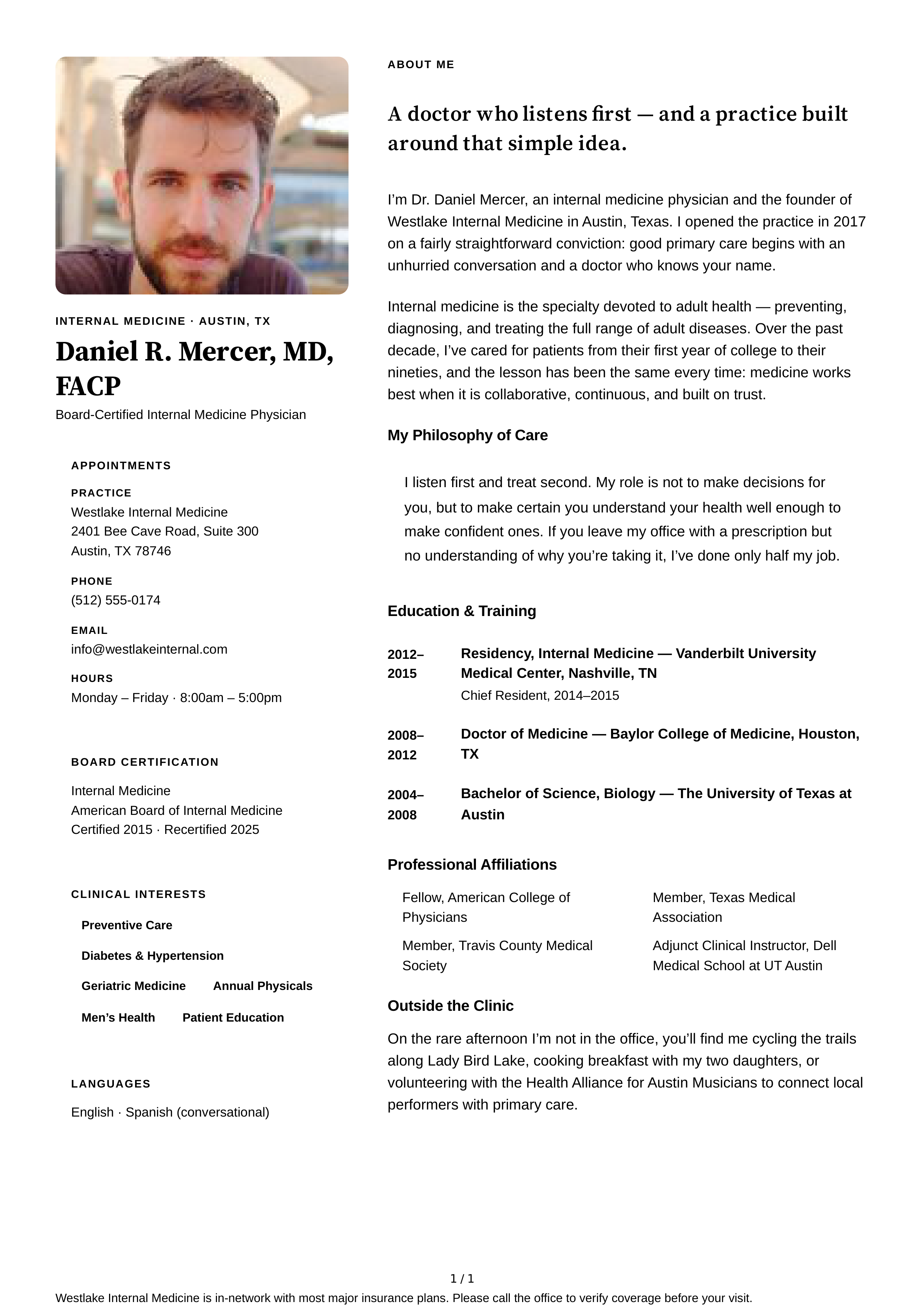 About Me for Doctor — page 1