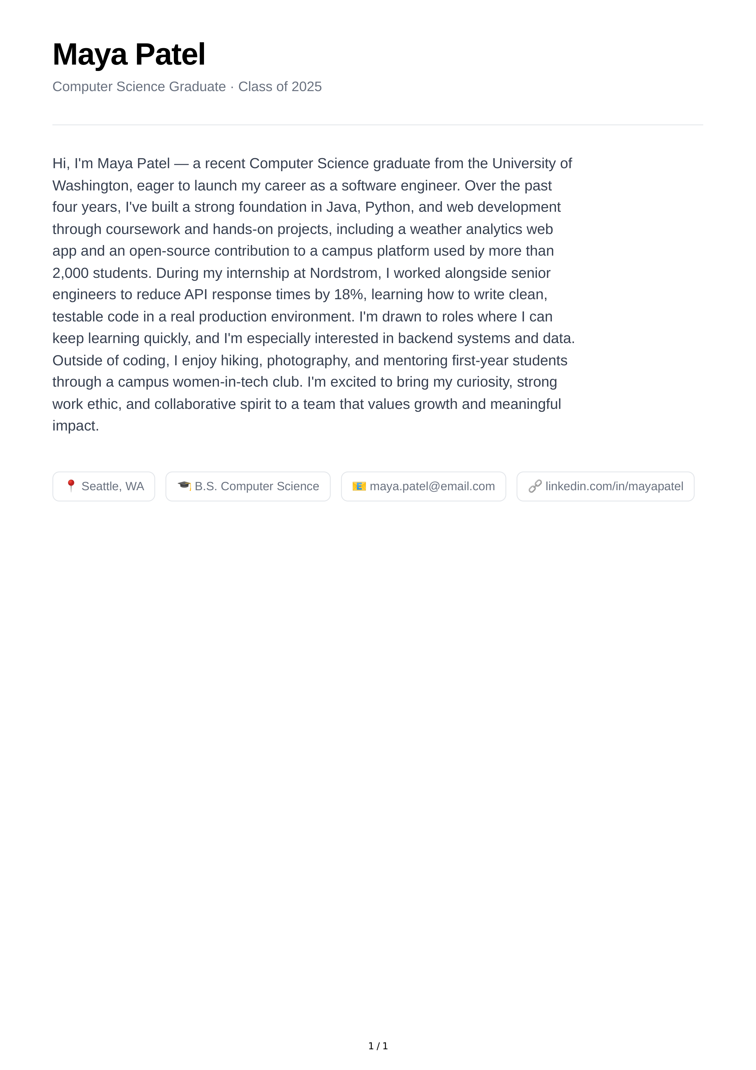 About Me for Fresh Graduate — page 1