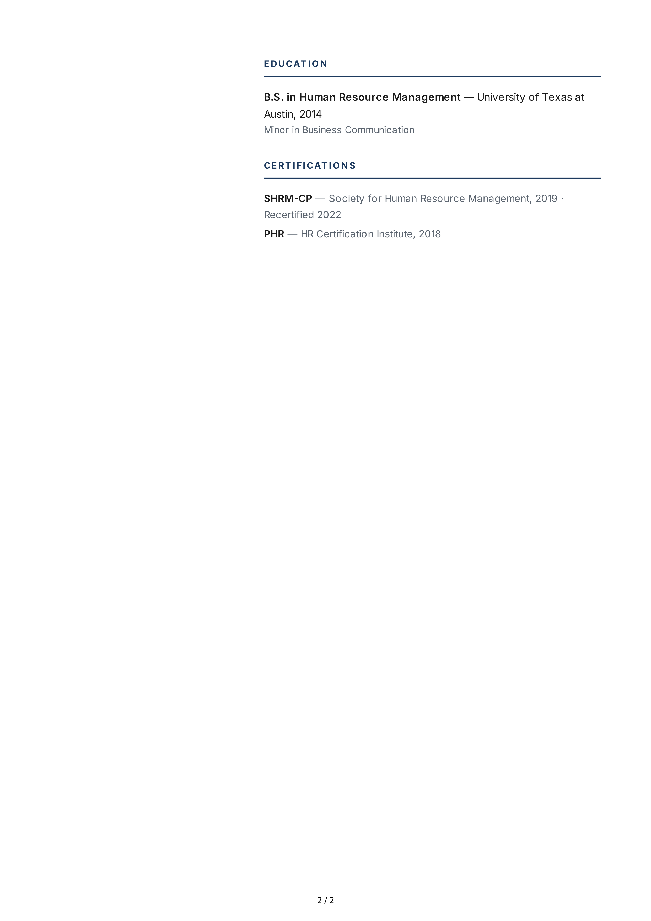 About Me for Human Resources Professional — page 2