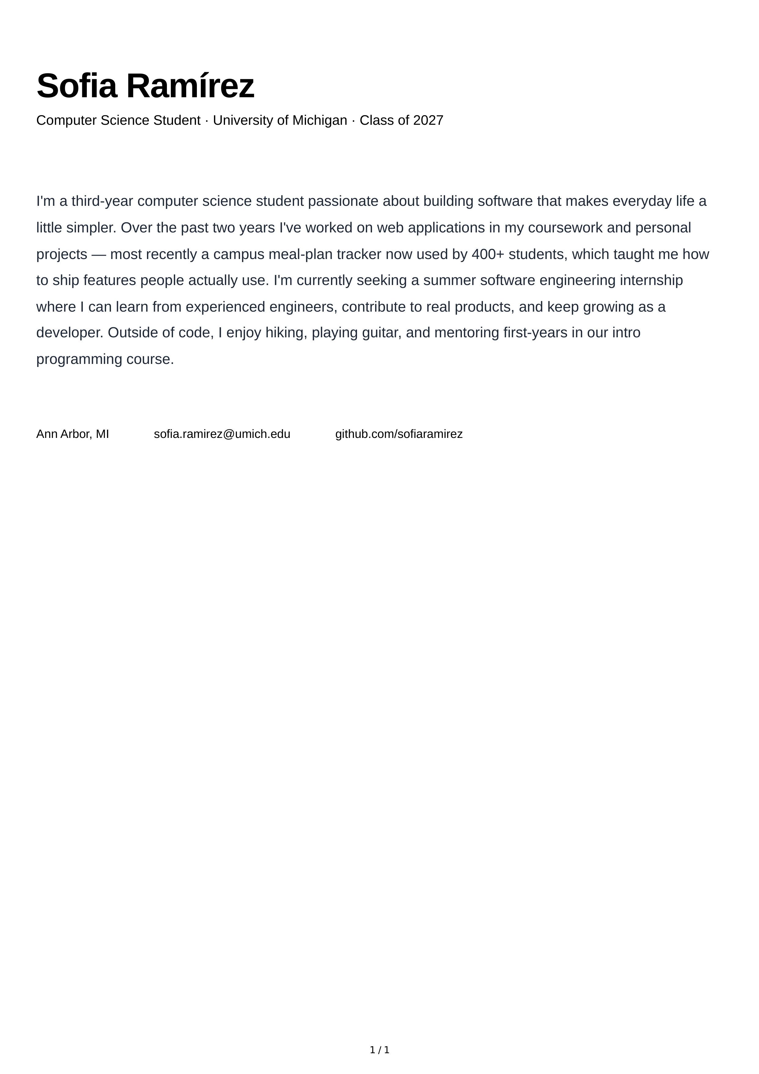 About Me for Intern — page 1