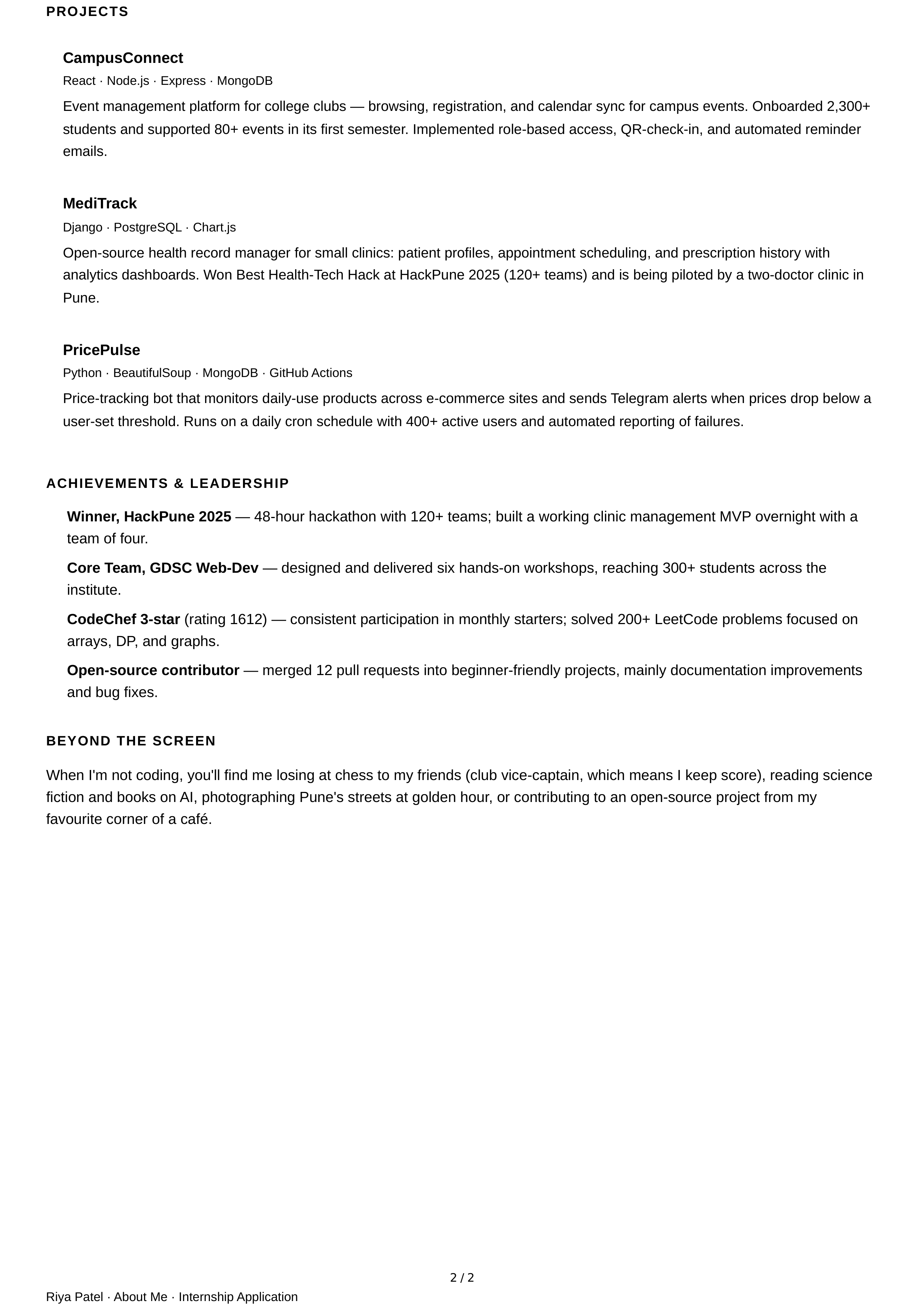 About Me for Internship Application — page 2