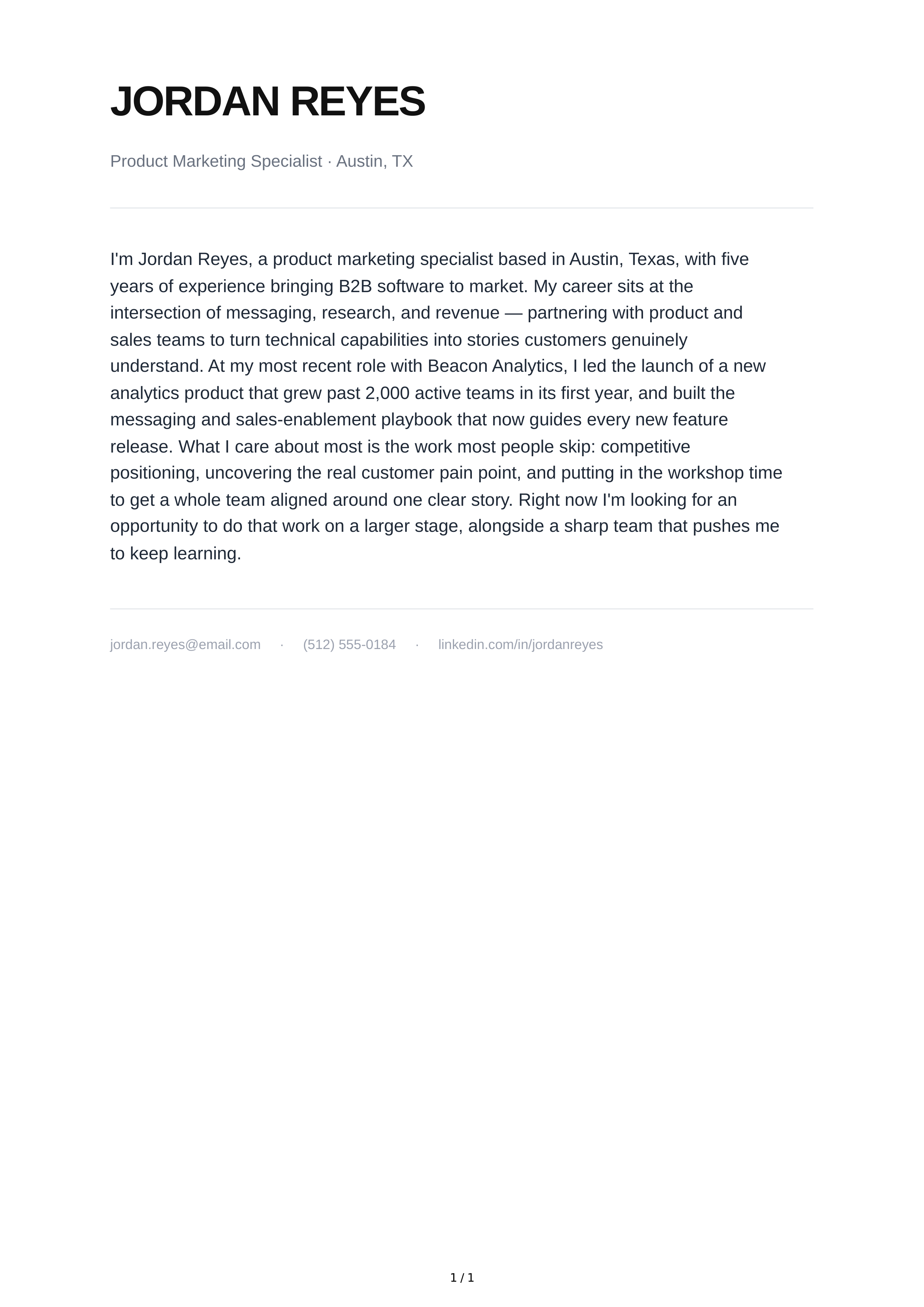 About Me for Job Seeker — page 1