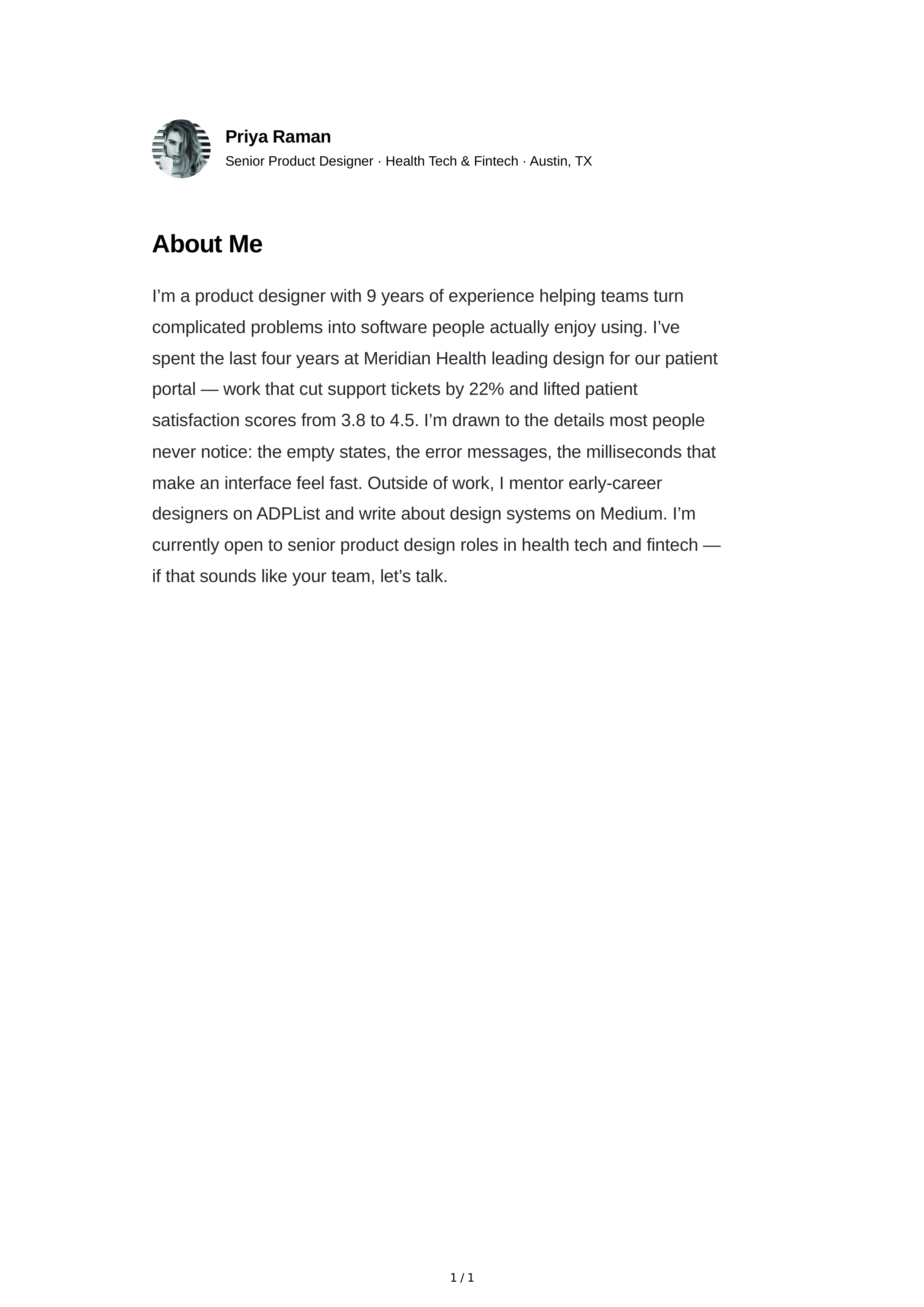 About Me for LinkedIn — page 1