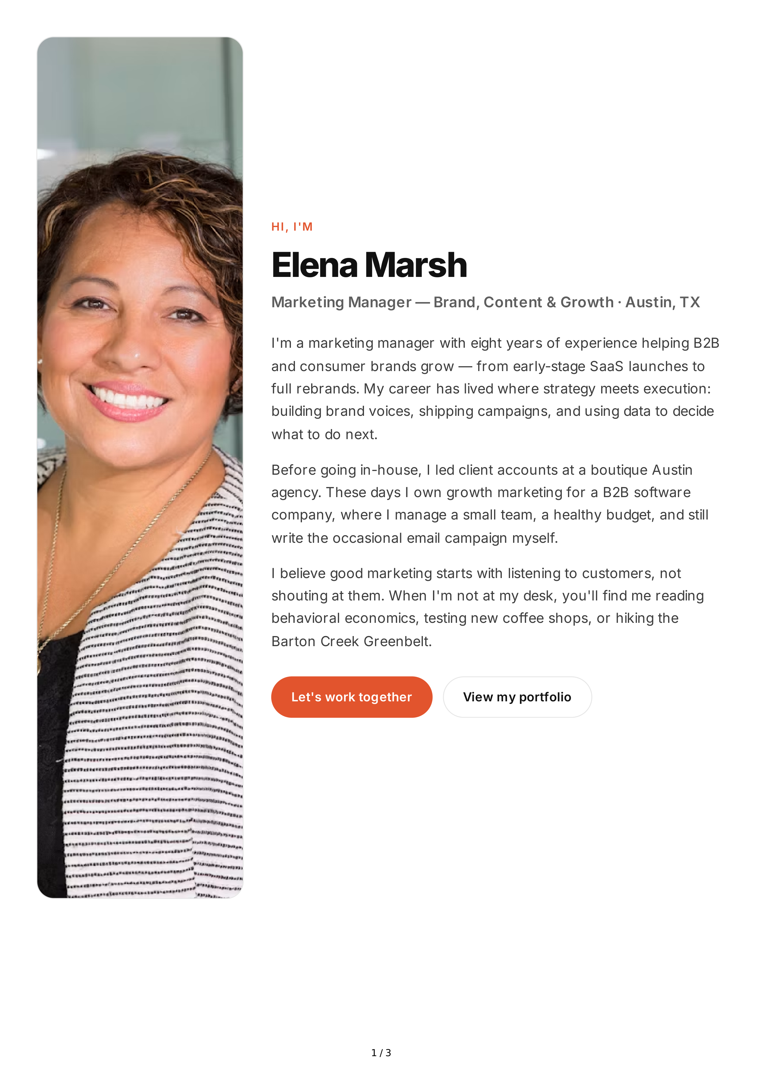About Me for Marketing Professional — page 1