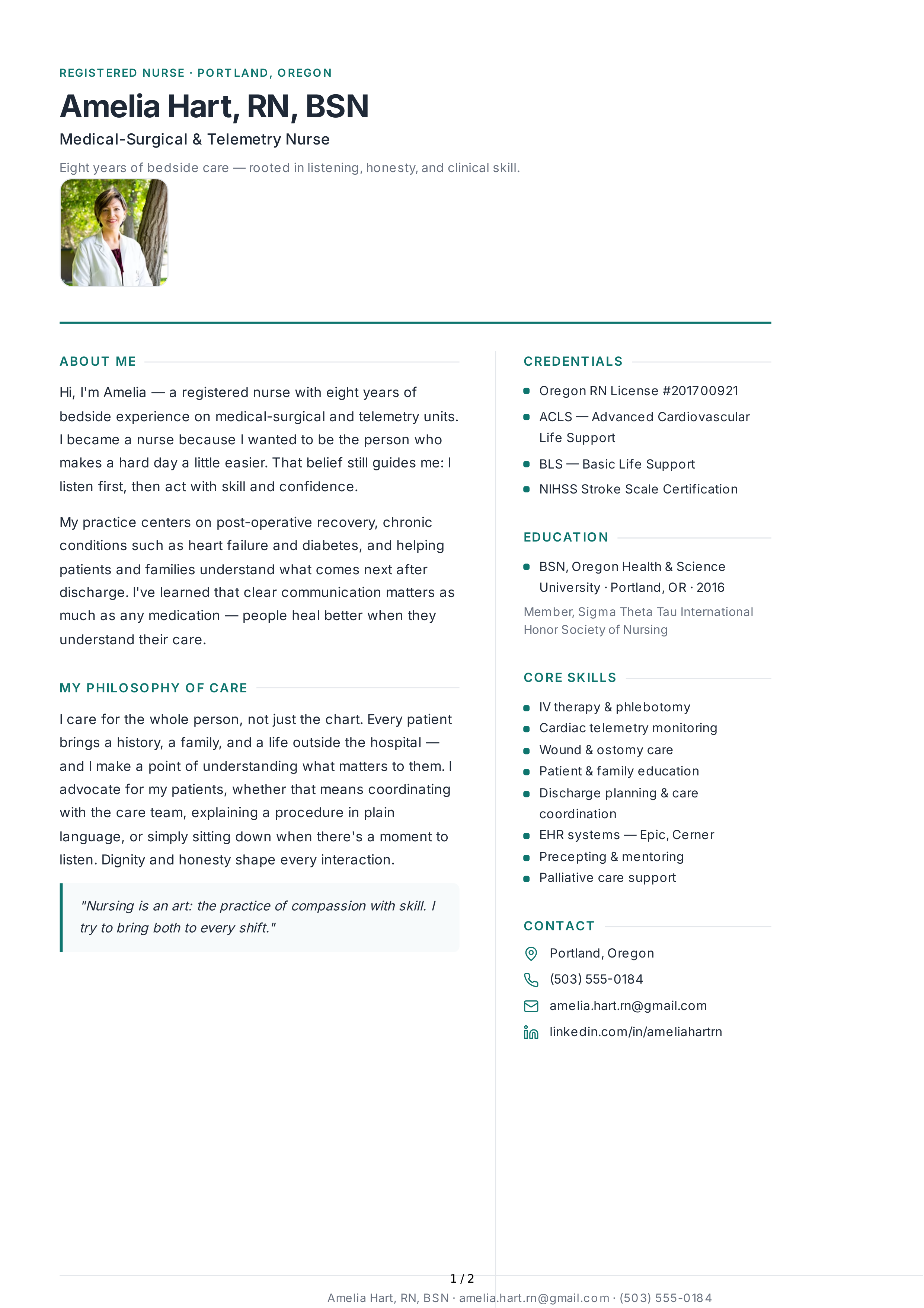 About Me for Nurse — page 1