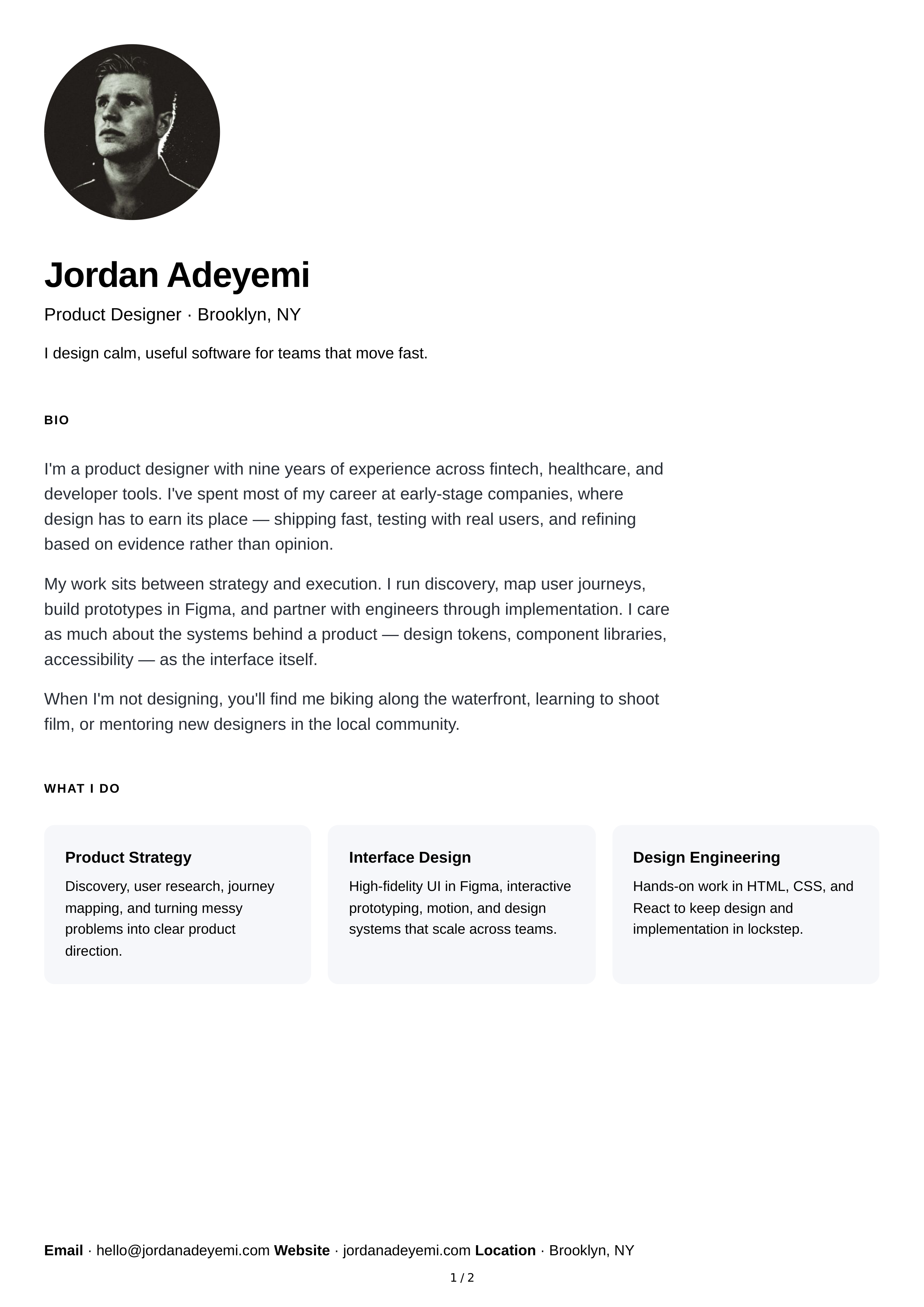 About Me for Professional Website — page 1