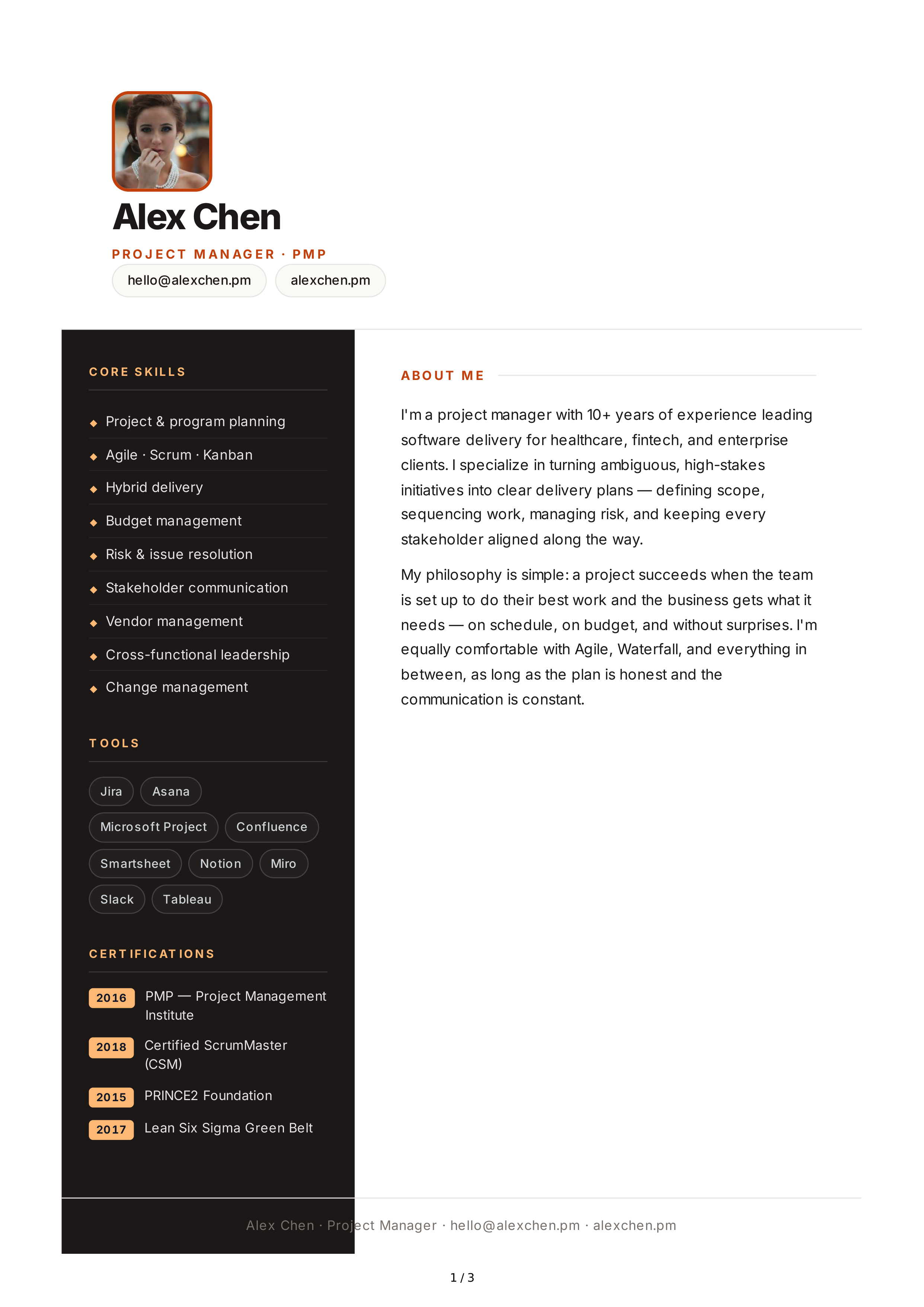 About Me for Project Manager — page 1