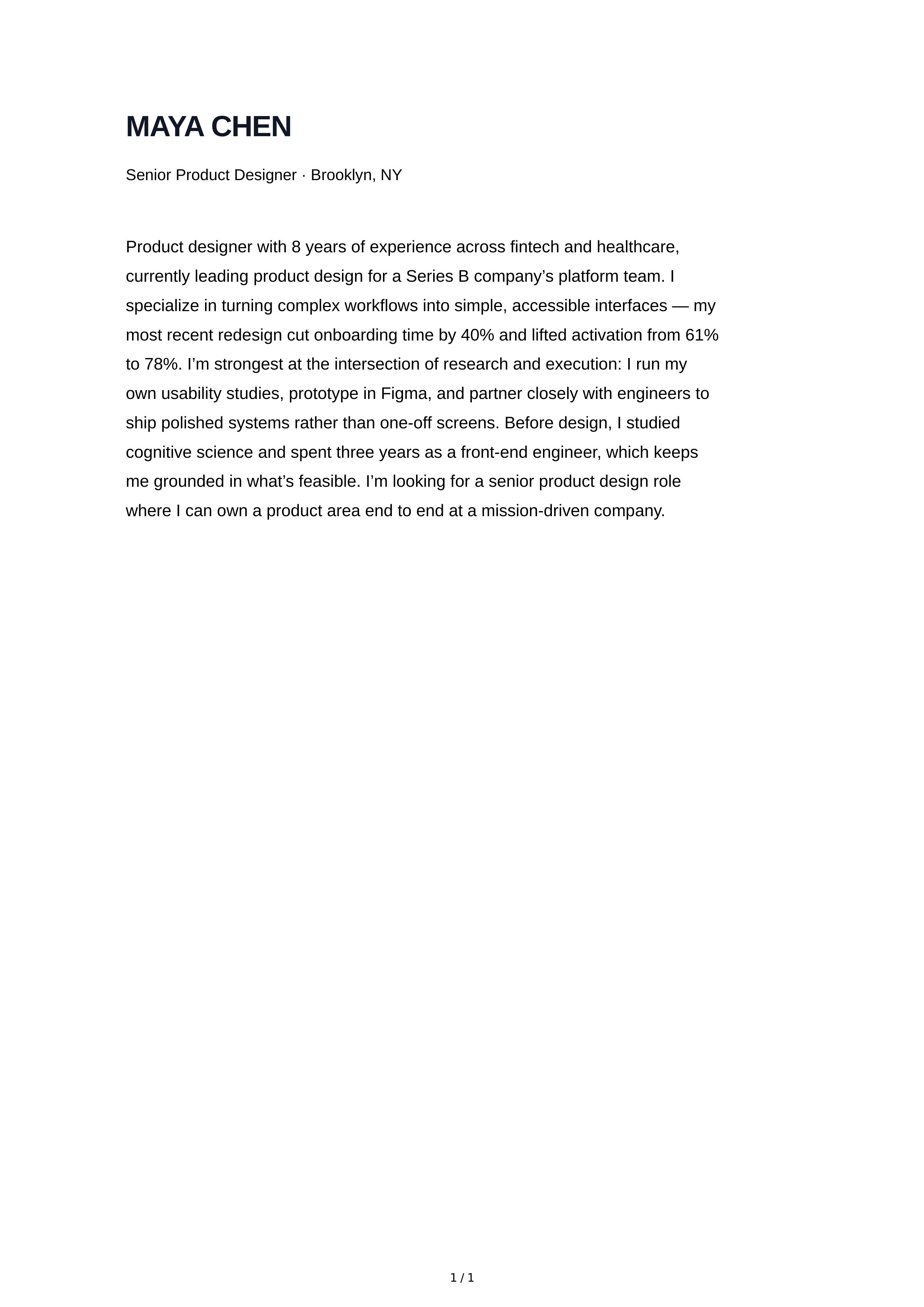 About Me for Resume — page 1