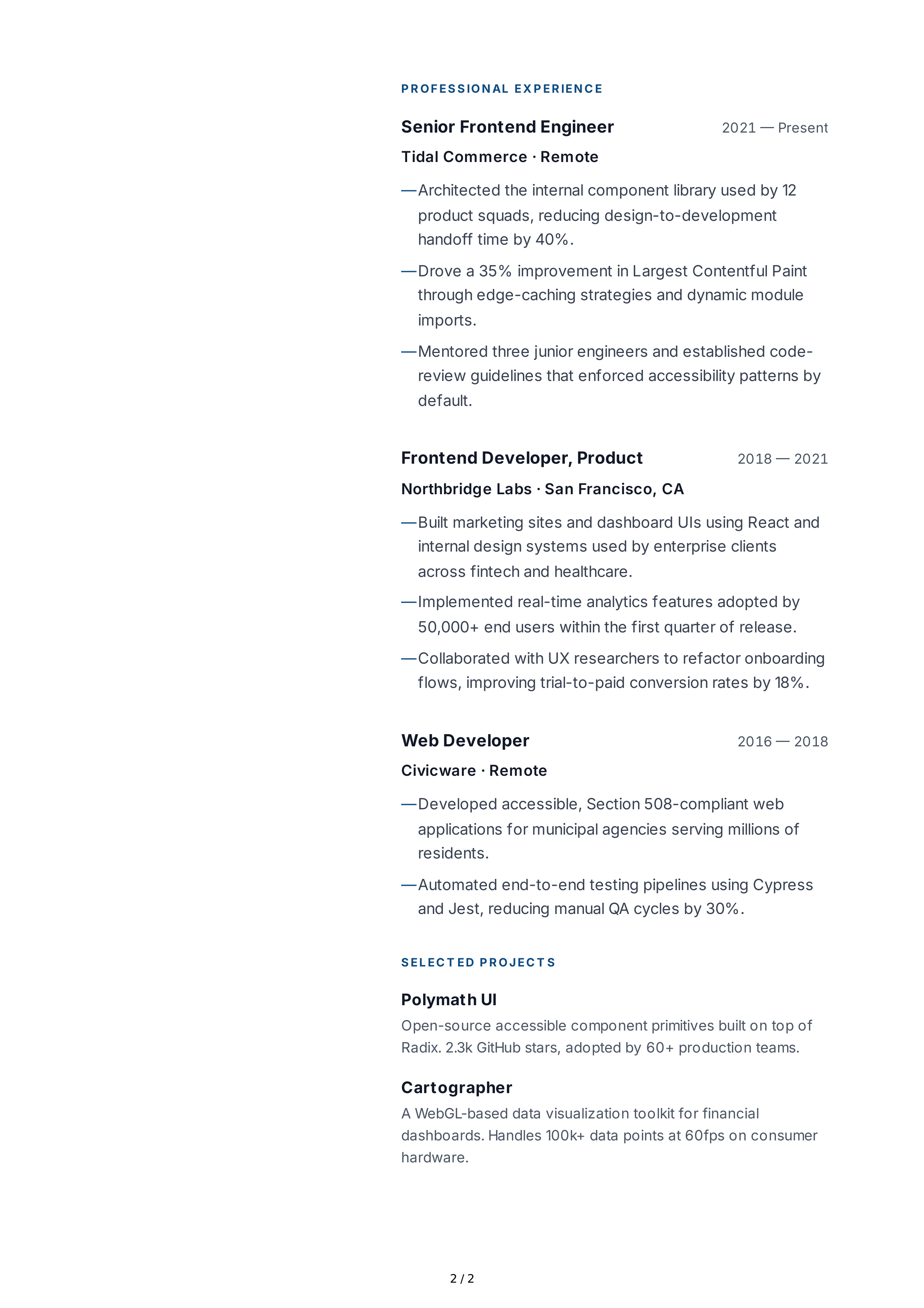 About Me for Software Engineer — page 2