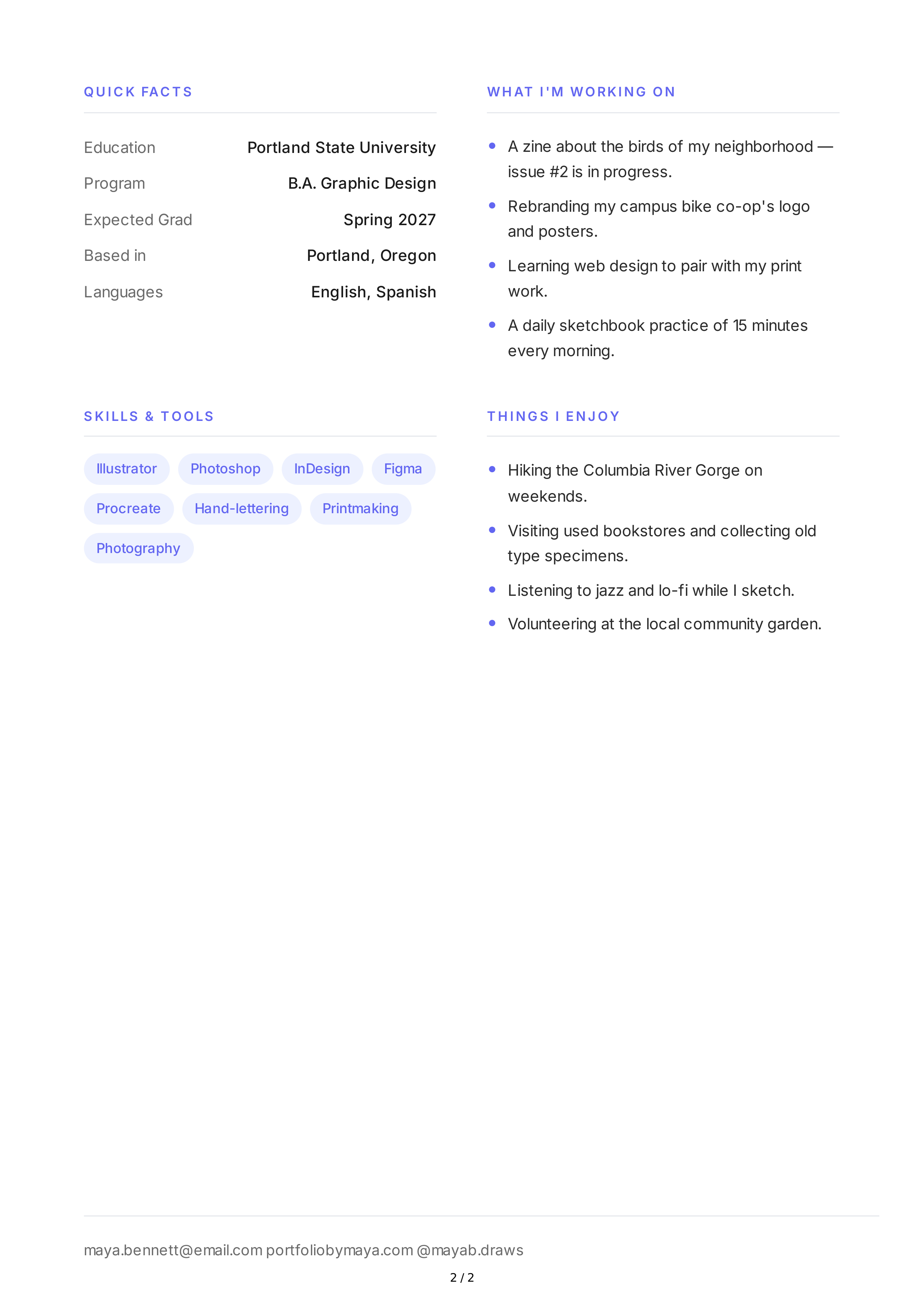 About Me for Student Portfolio — page 2