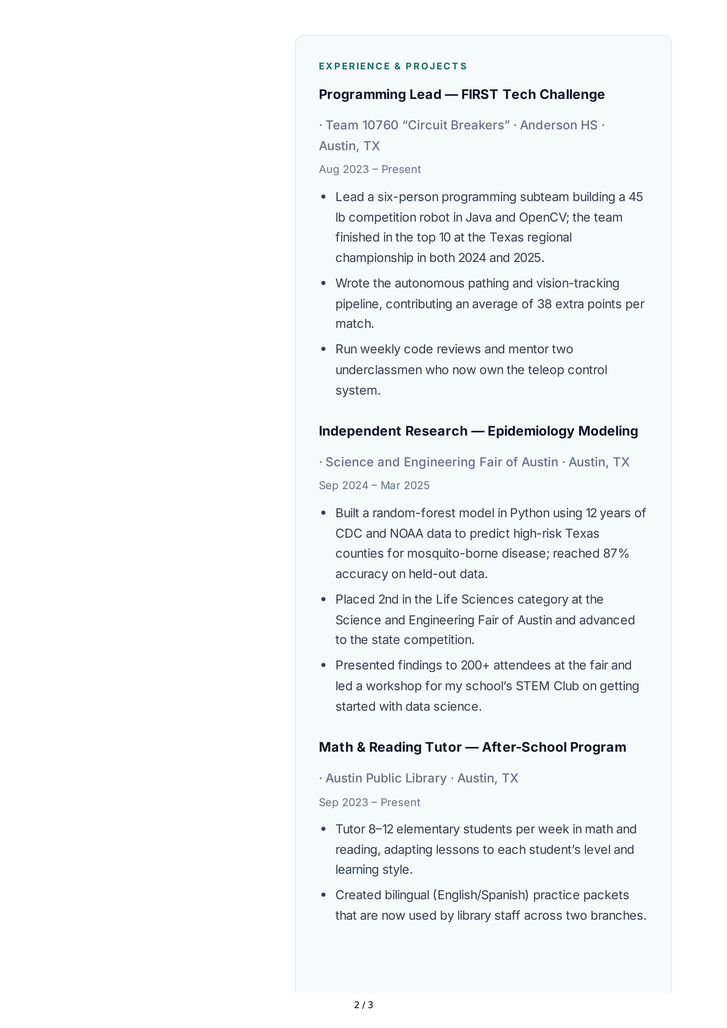 About Me for Student — page 2