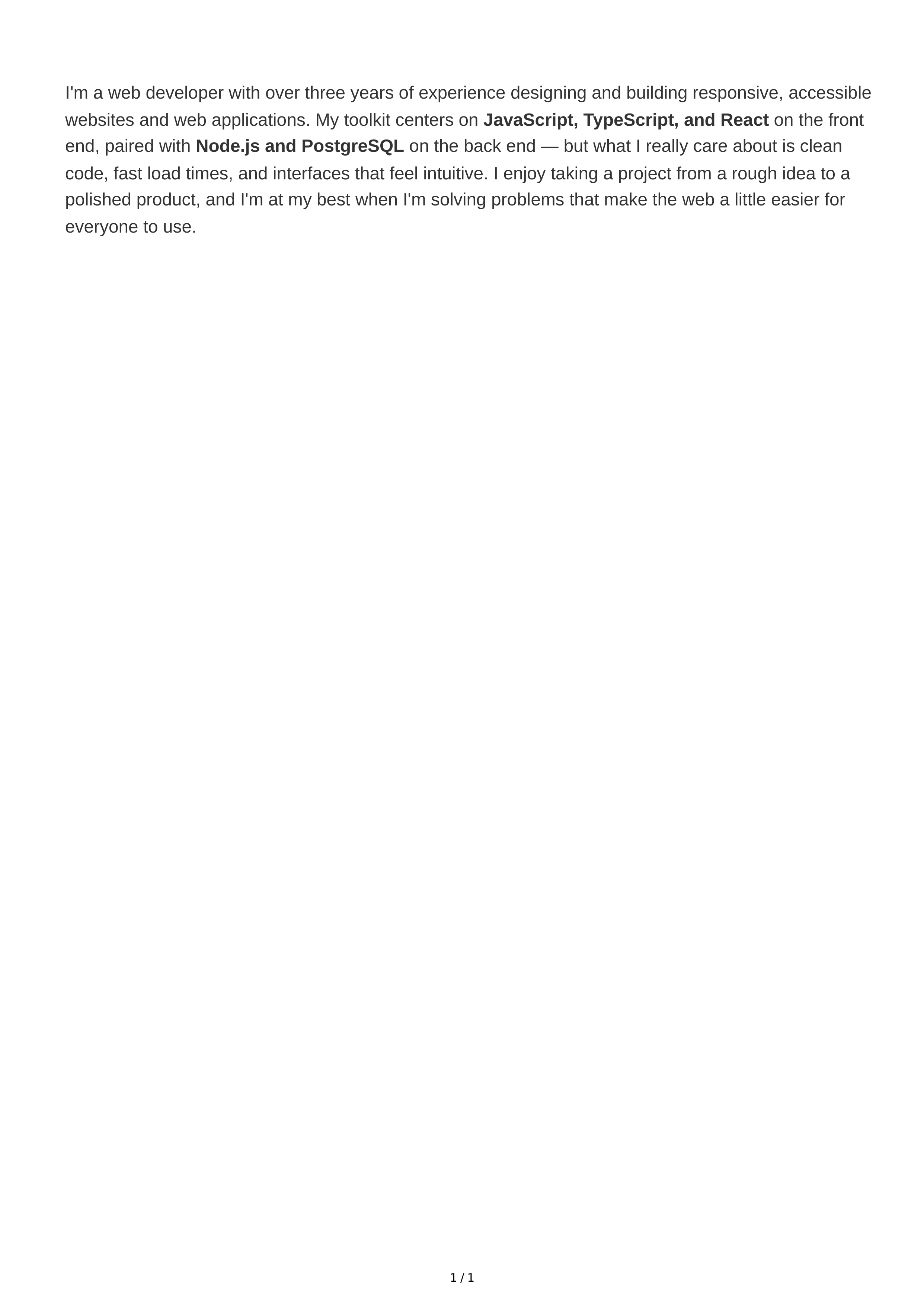 About Me for Web Developer — page 1