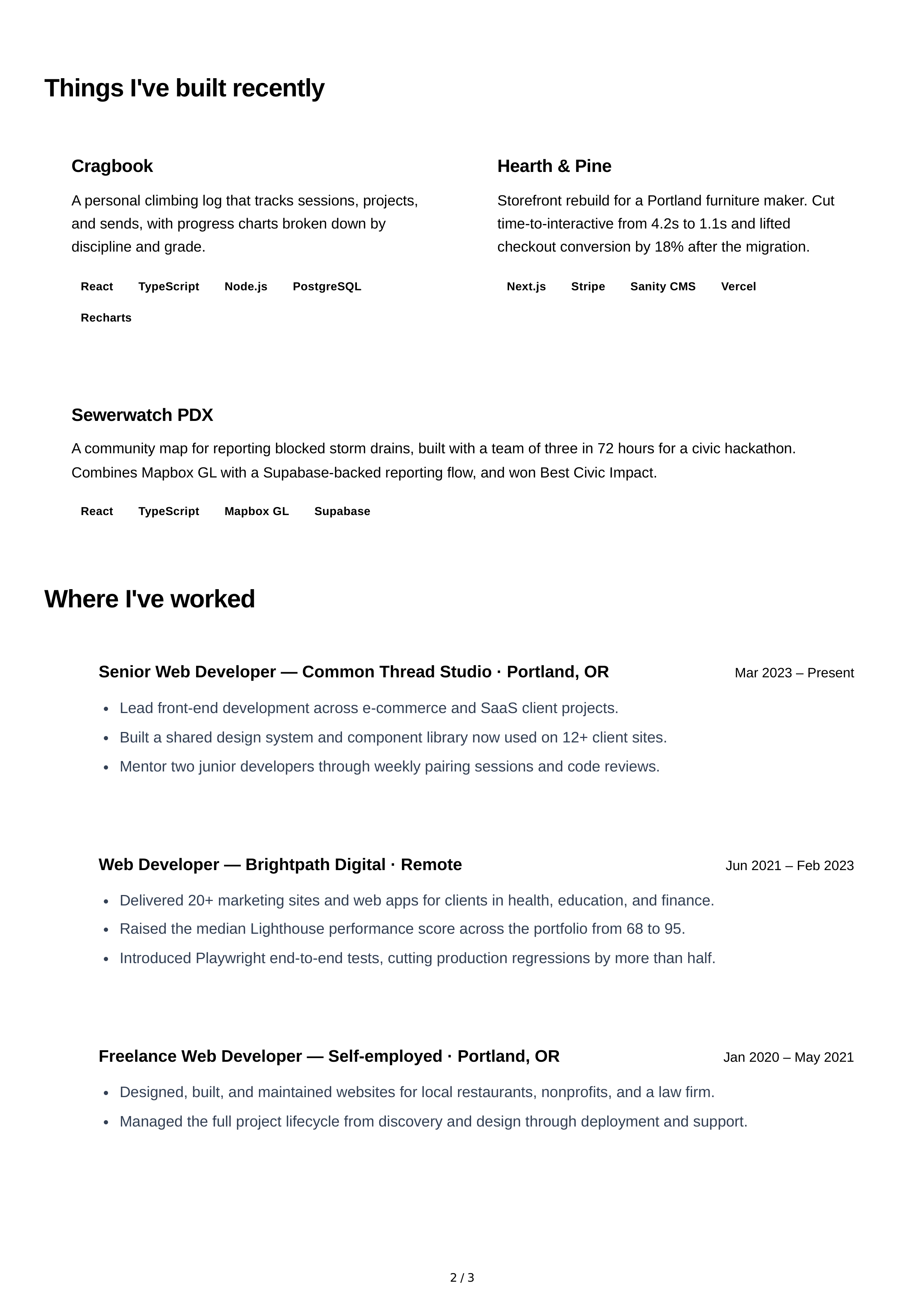About Me for Web Developer — page 2
