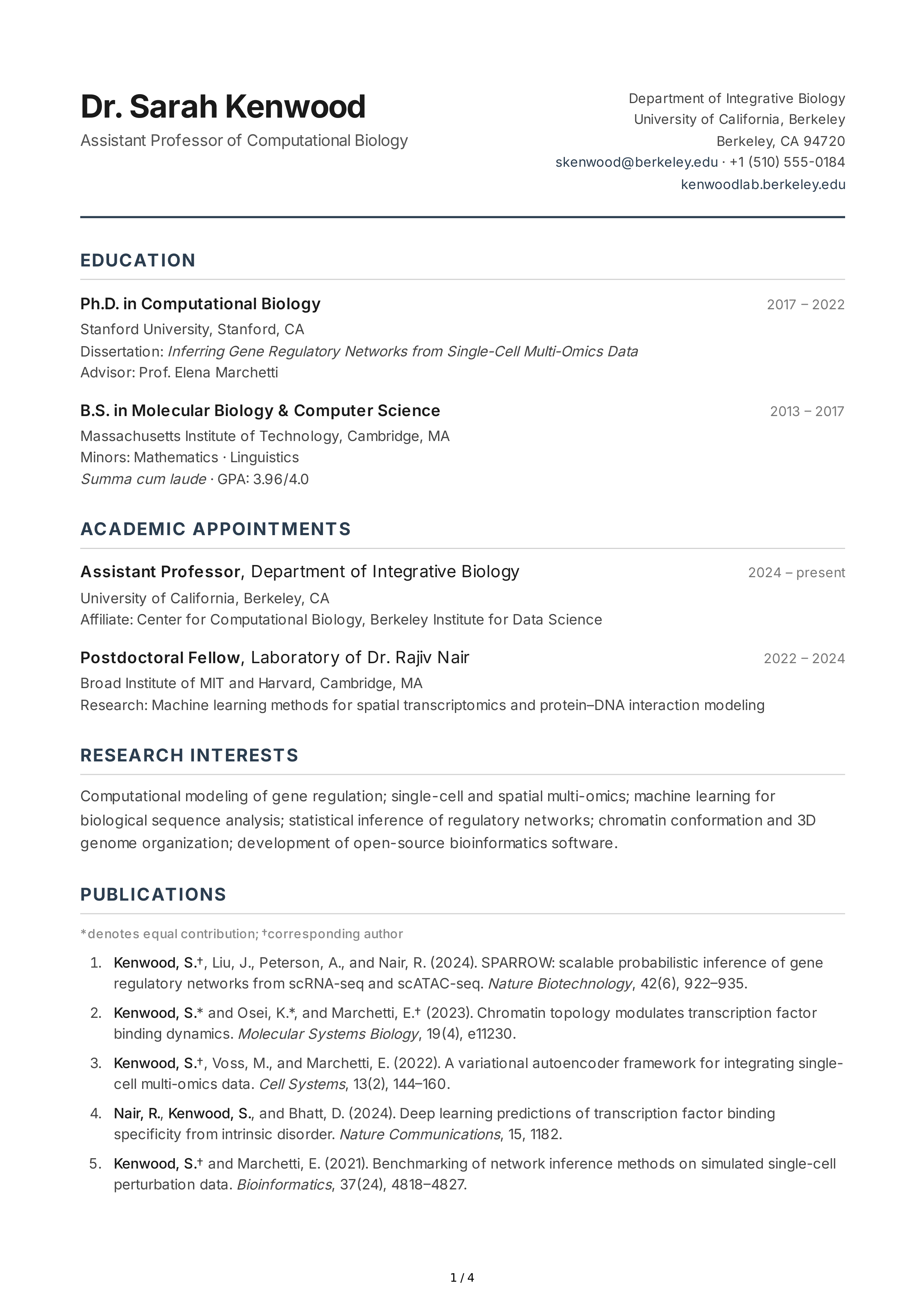Academic CV — page 1