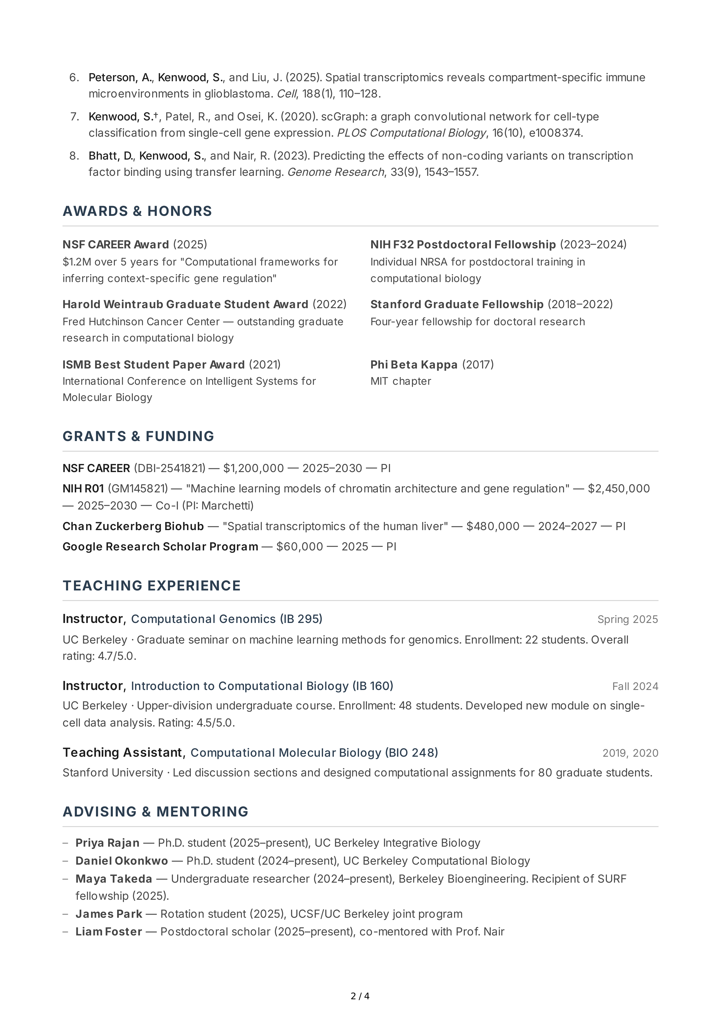 Academic CV — page 2