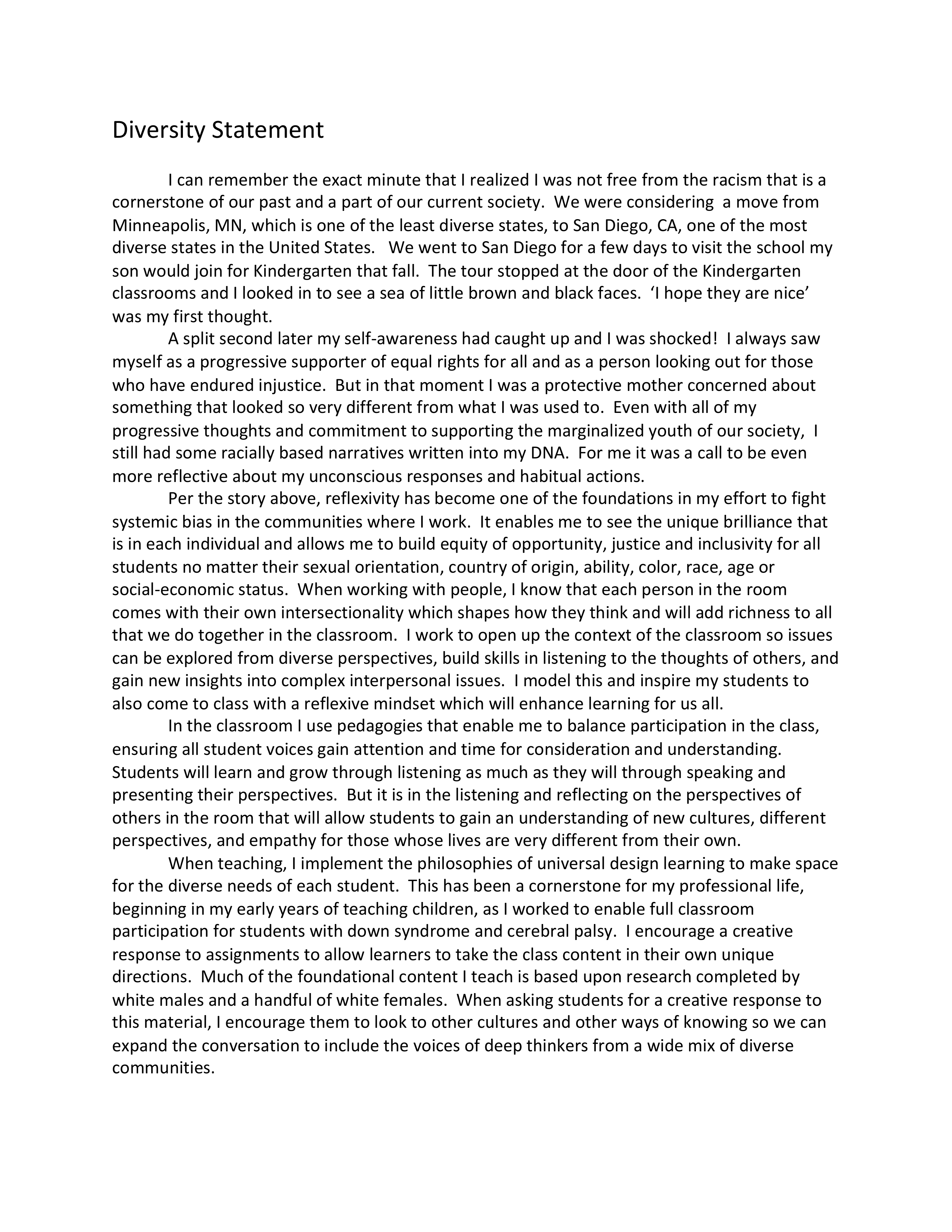 Academic Diversity Statement — page 1