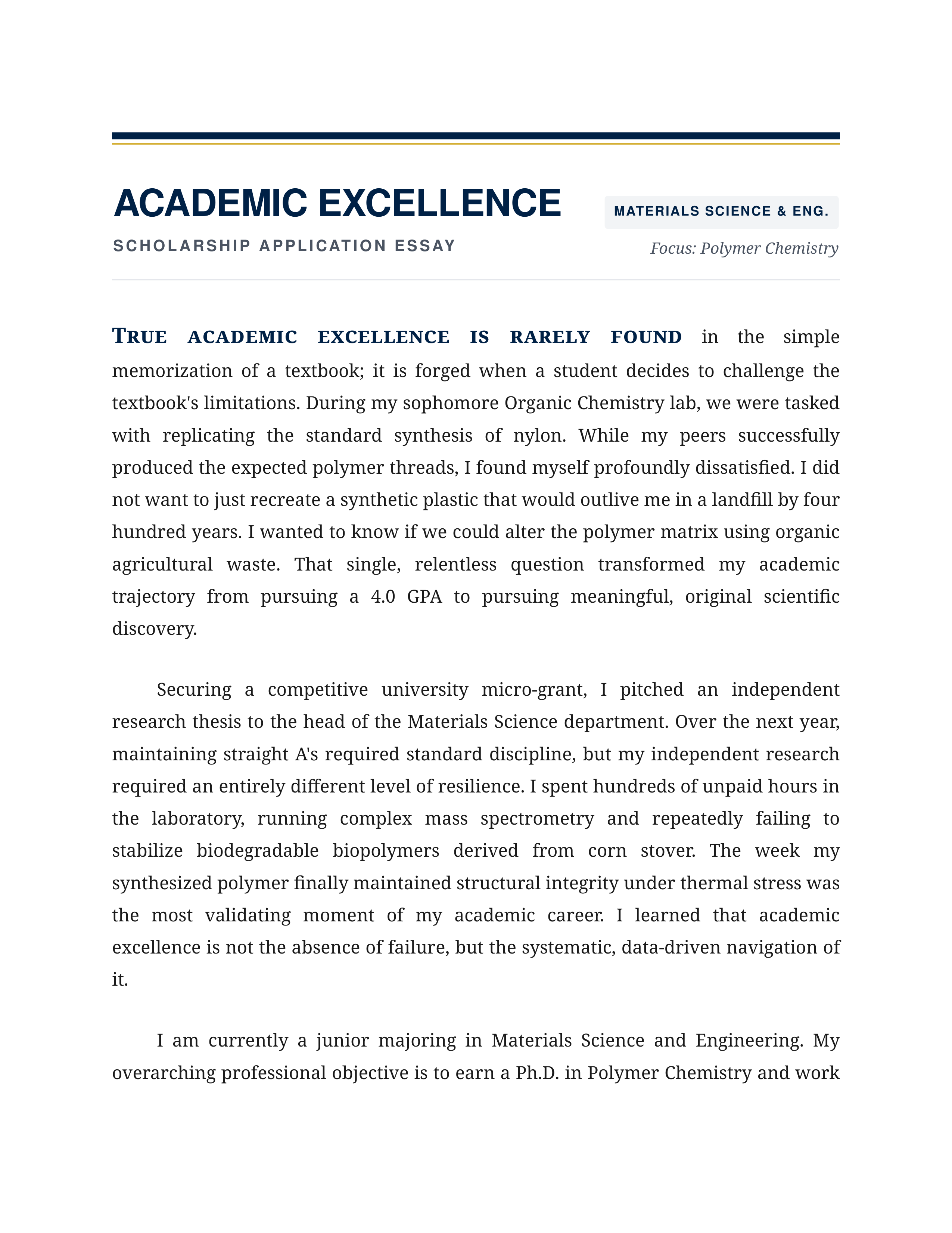Academic Excellence Scholarship Essay — page 1