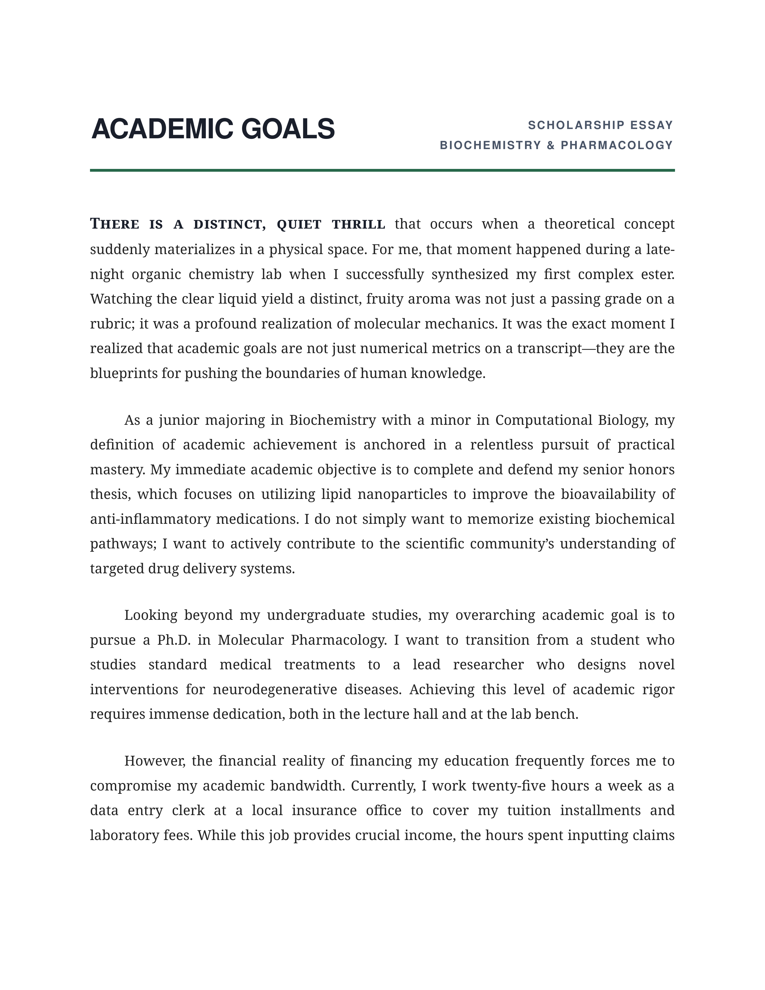 Academic Goals Scholarship Essay — page 1
