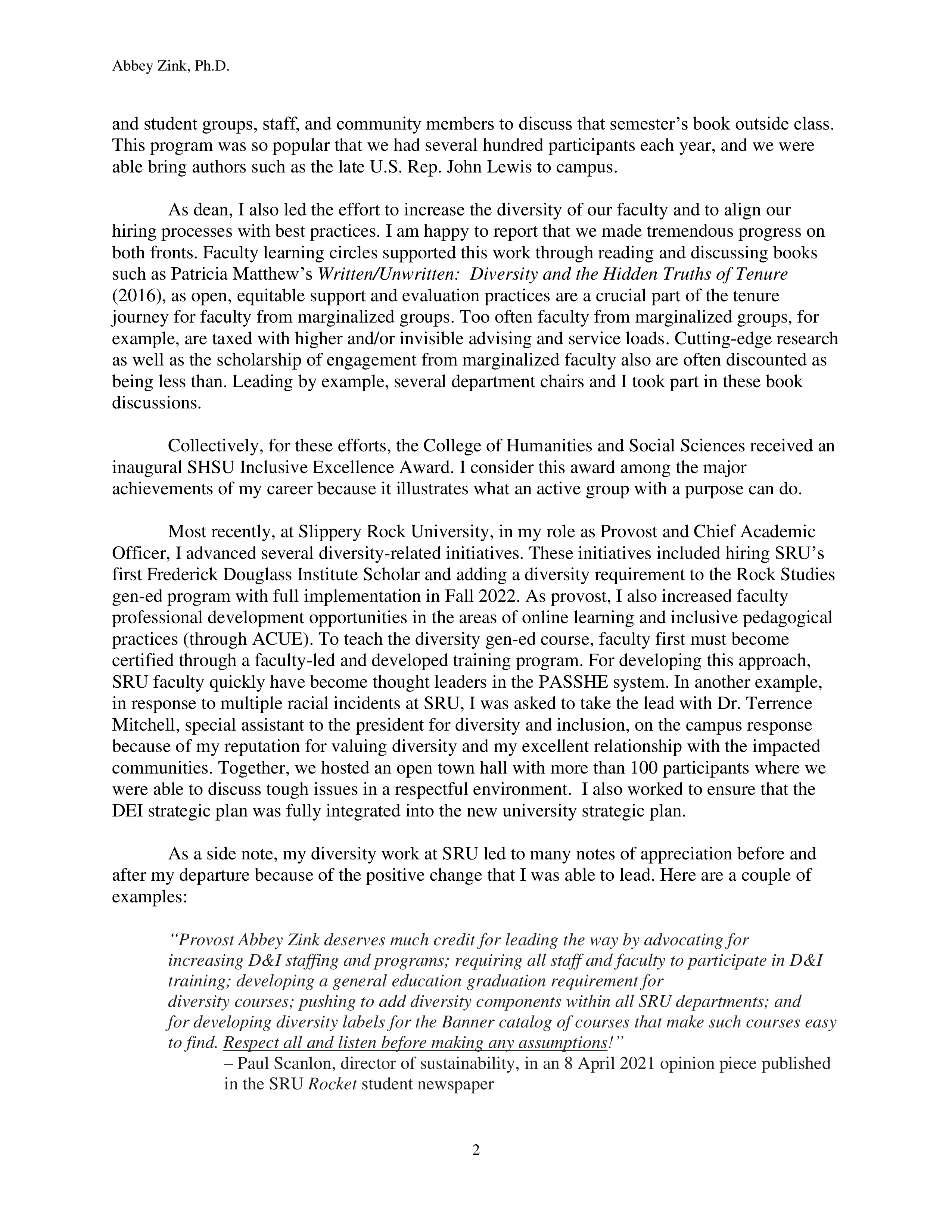 Academic Leadership Diversity Statement — page 2