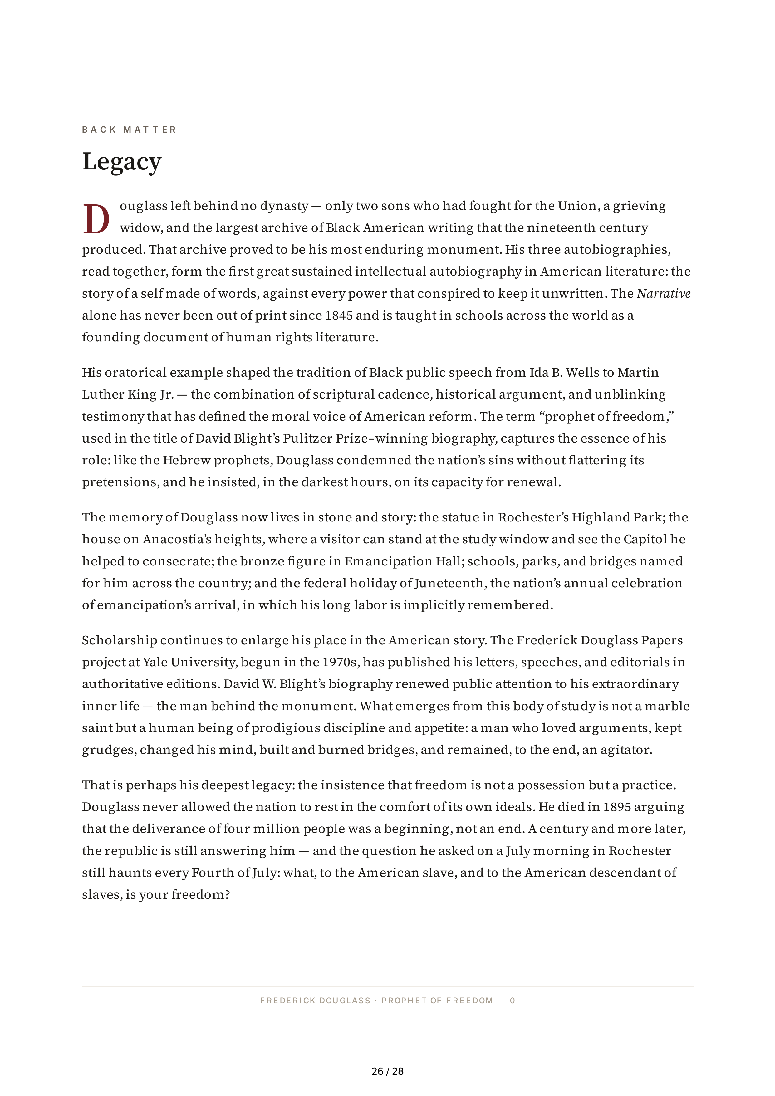 Academic Scholar David Blight Frederick Douglass Biography — page 26