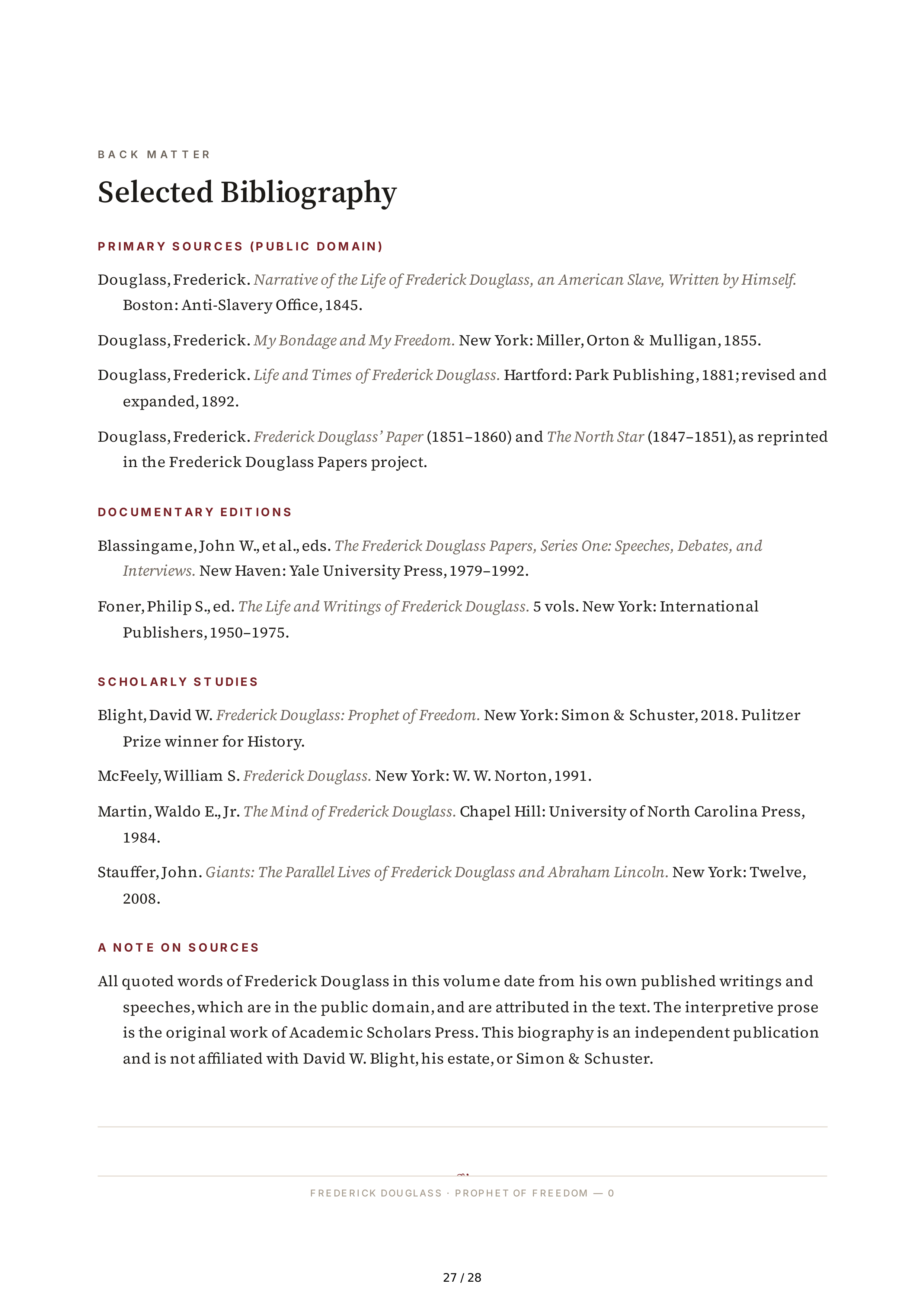 Academic Scholar David Blight Frederick Douglass Biography — page 27