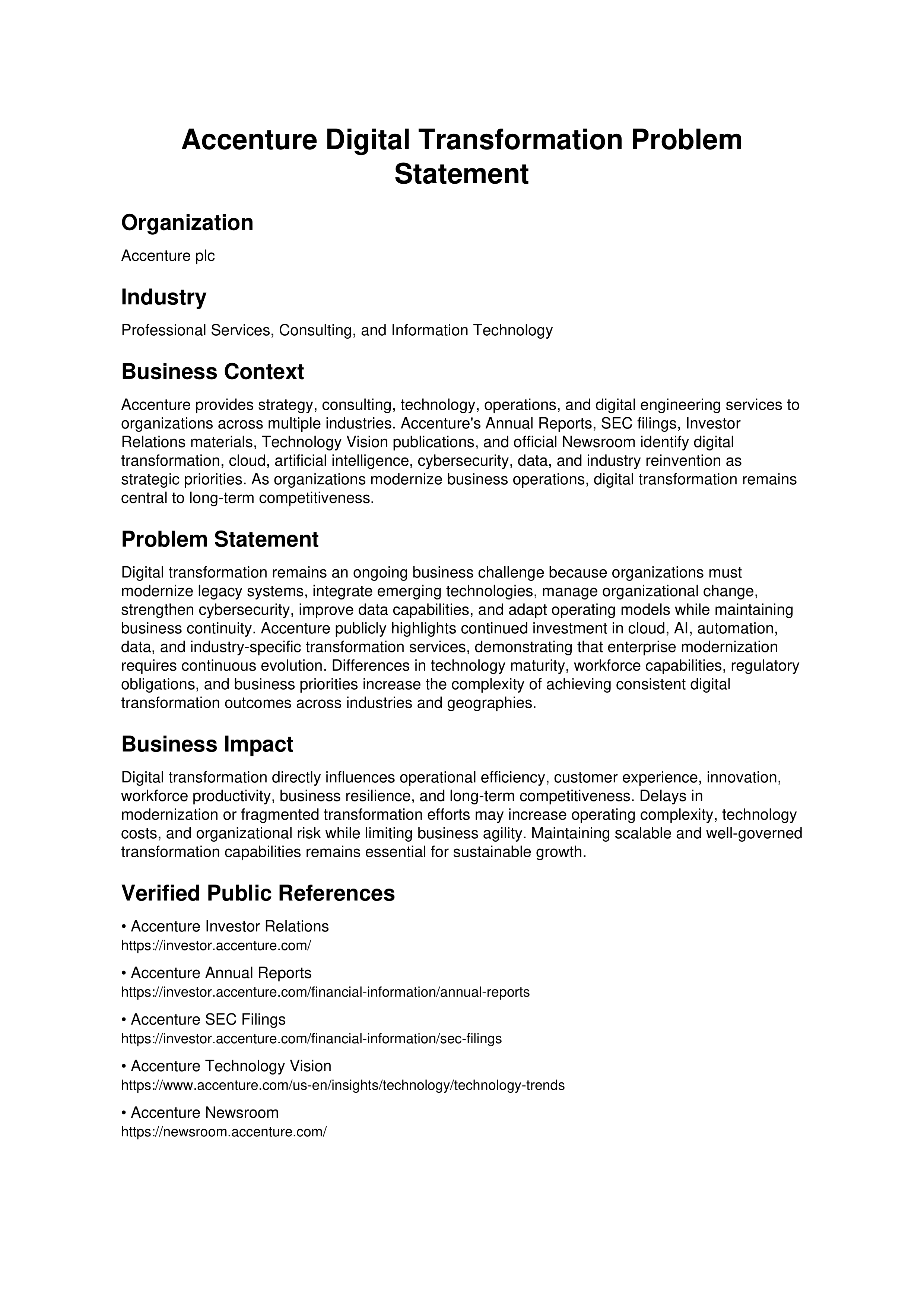 Accenture Digital Transformation Problem Statement — page 1