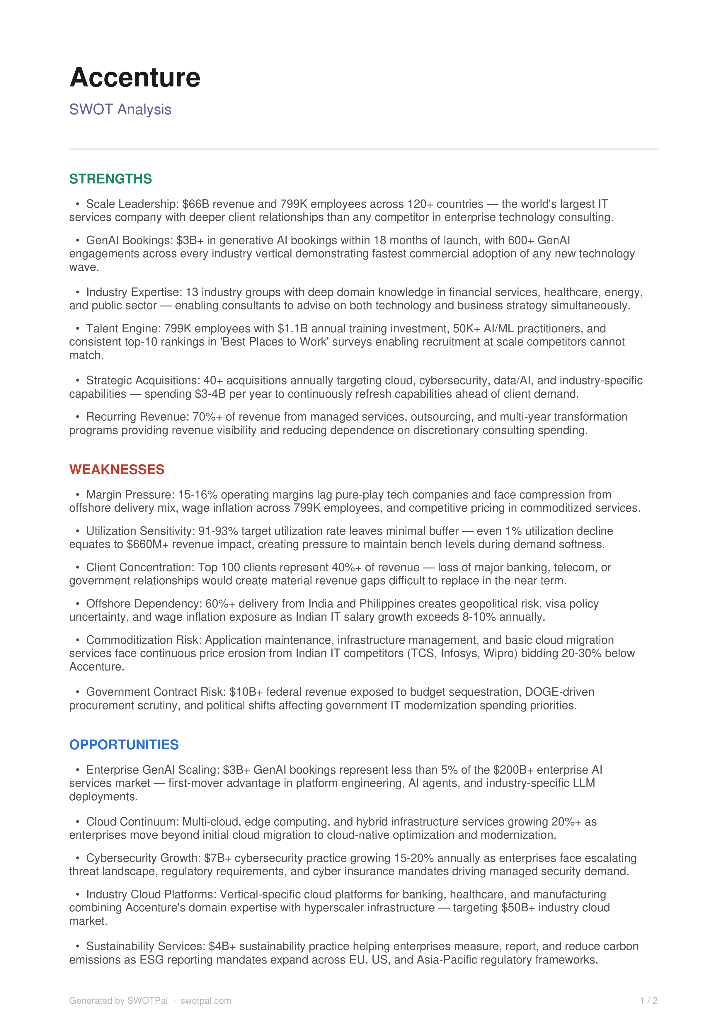 Accenture Swot Analysis  — page 1