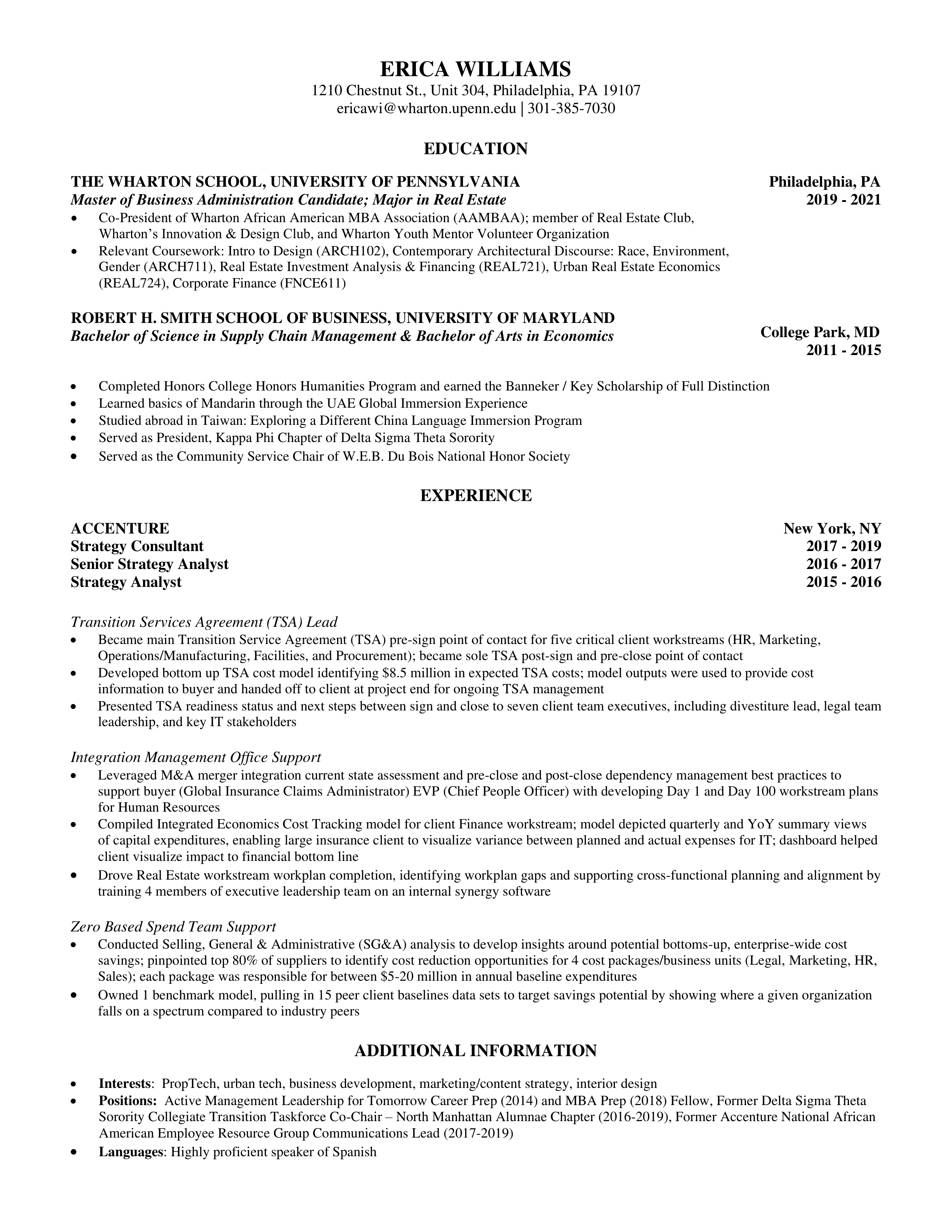 Accenture Strategy Consultant Resume — page 1
