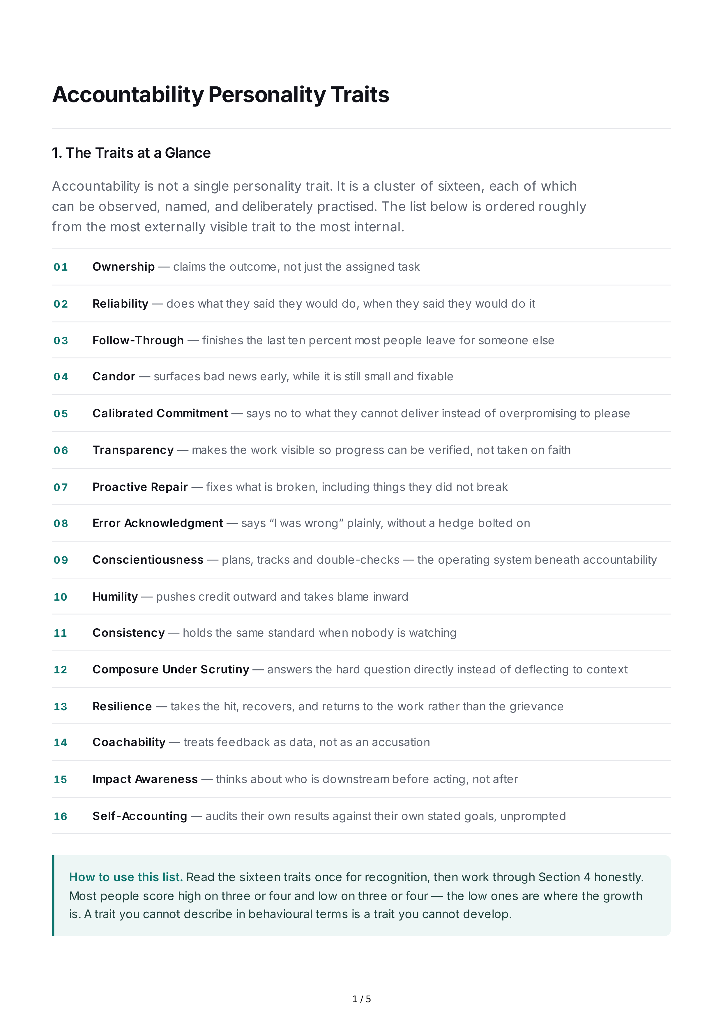 Accountability Personality Traits — page 1