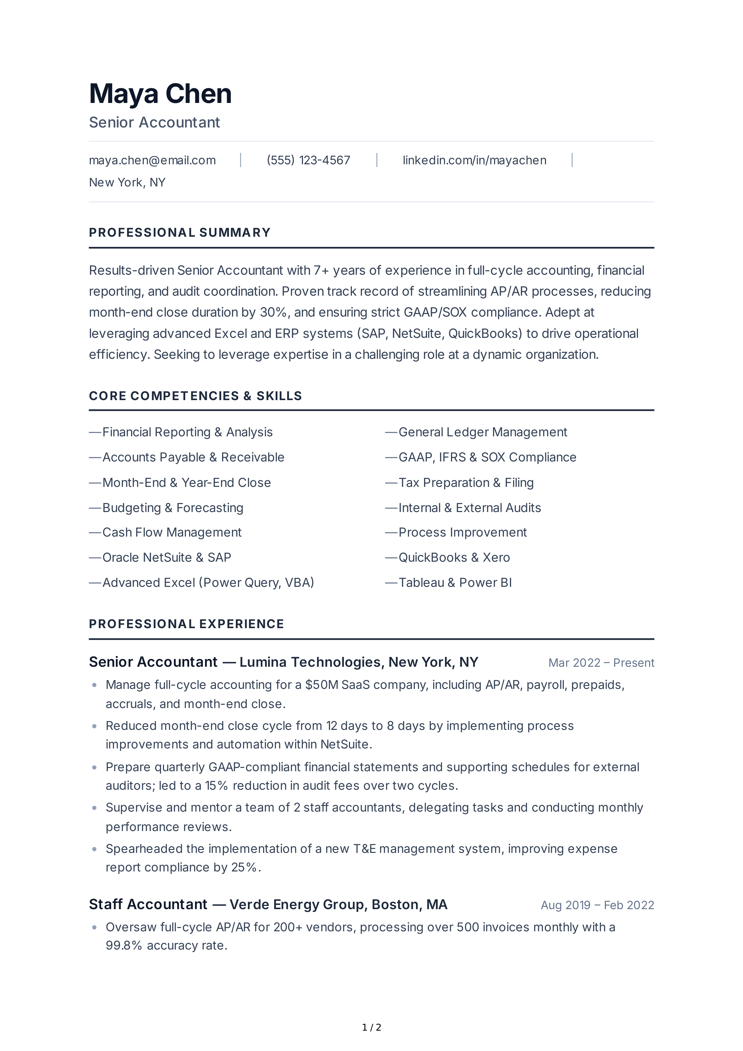 Accountant CV — page 1