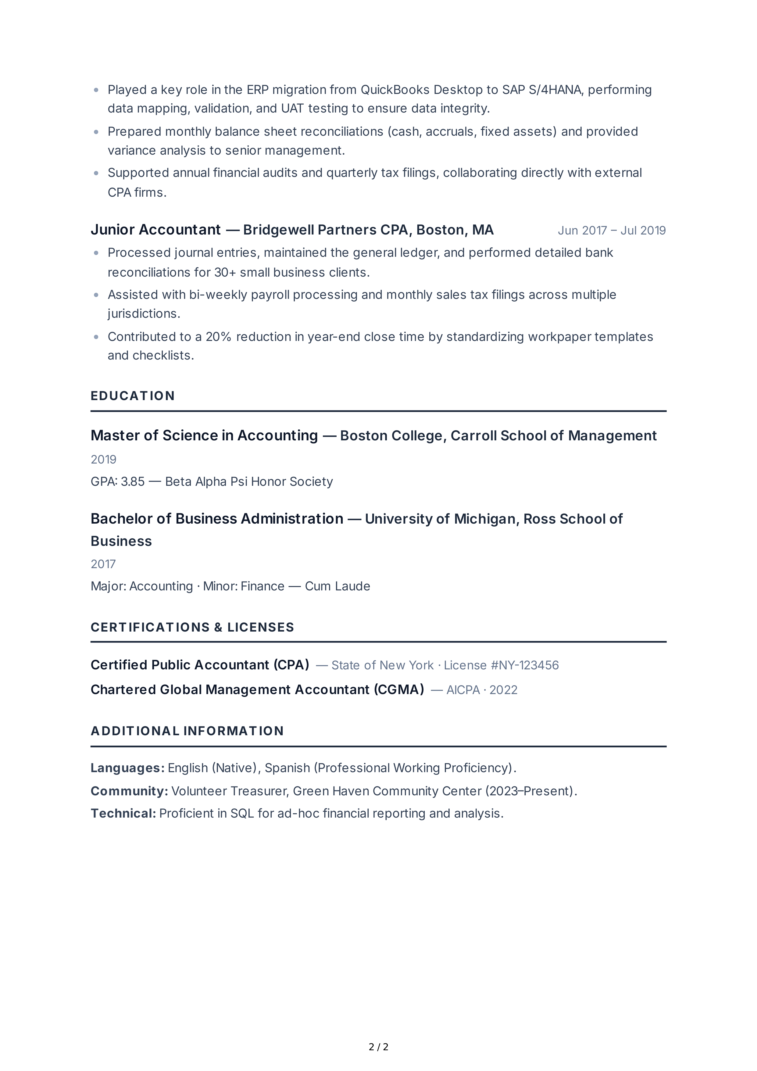 Accountant CV — page 2