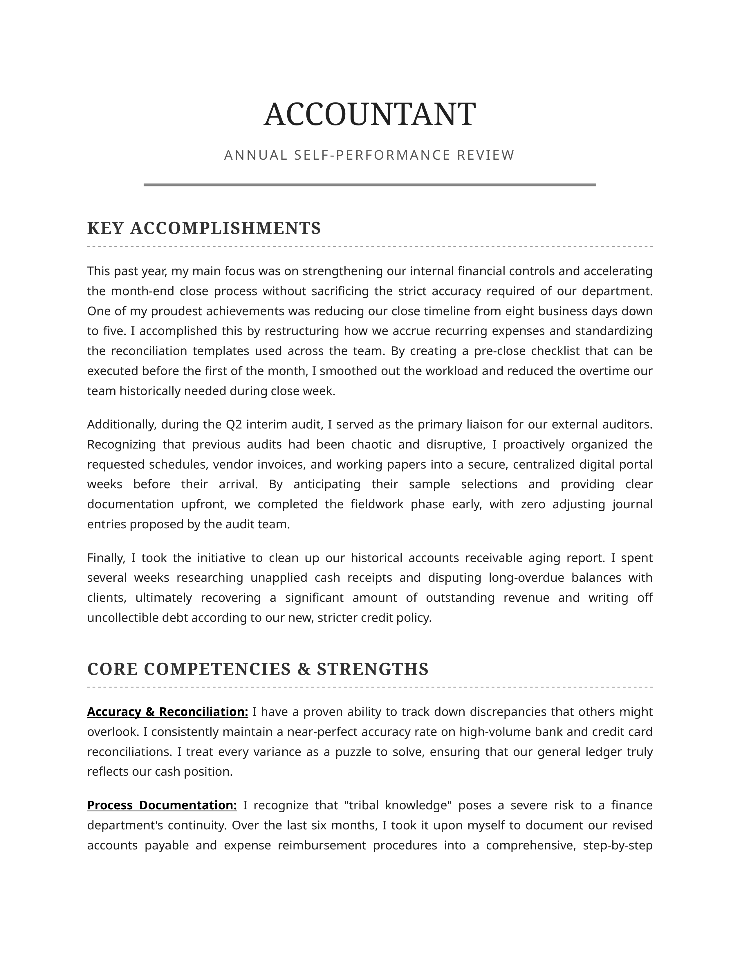 Accountant Self Performance Review — page 1