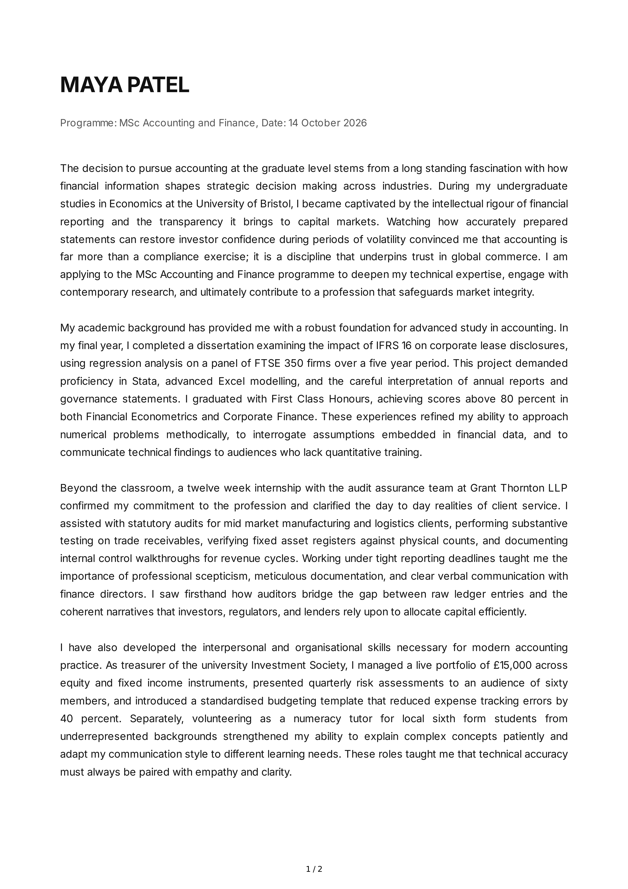 Accounting Personal Statement — page 1