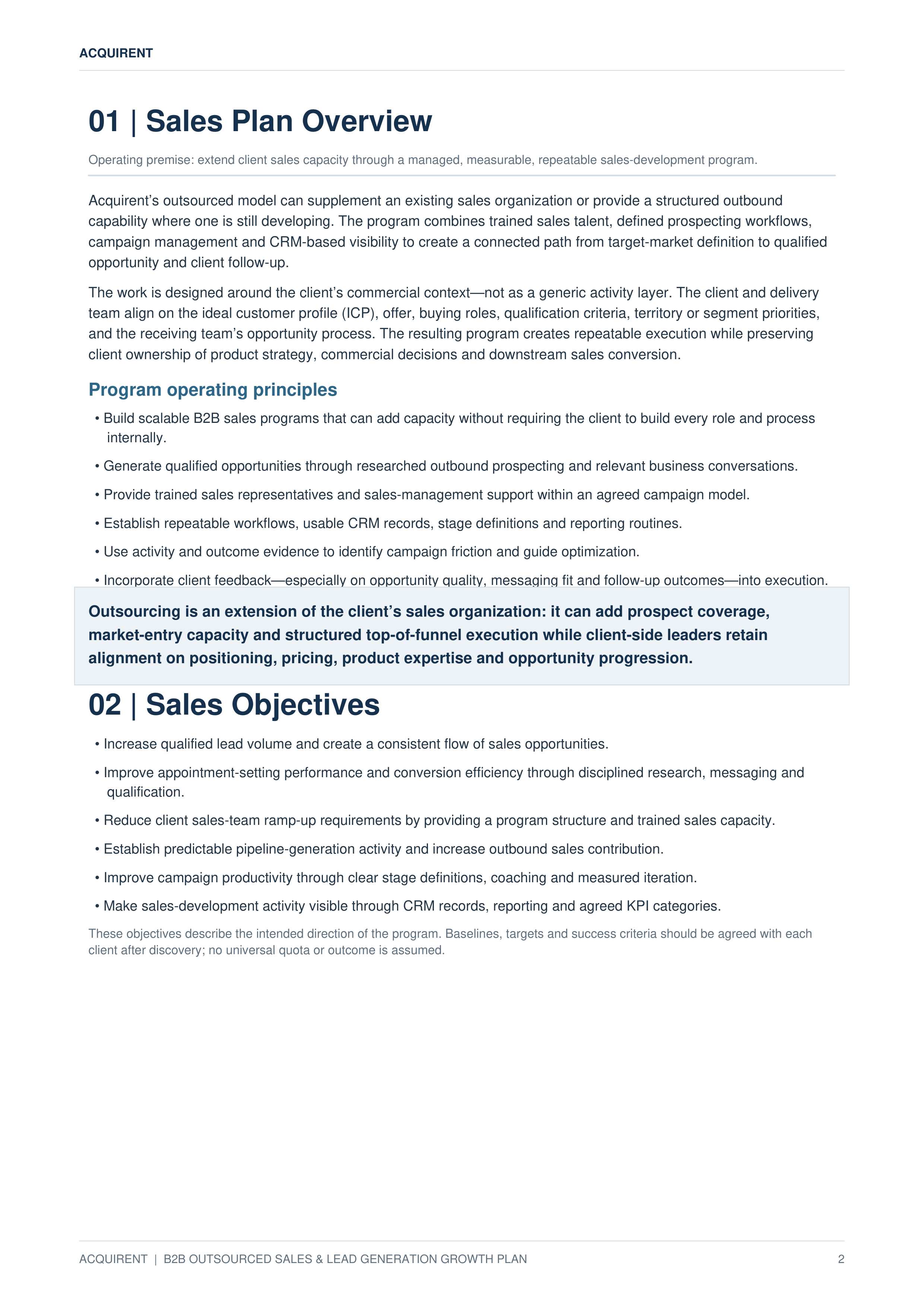 Acquirent B2B Outsourced Sales & Lead Generation Growth Plan — page 2