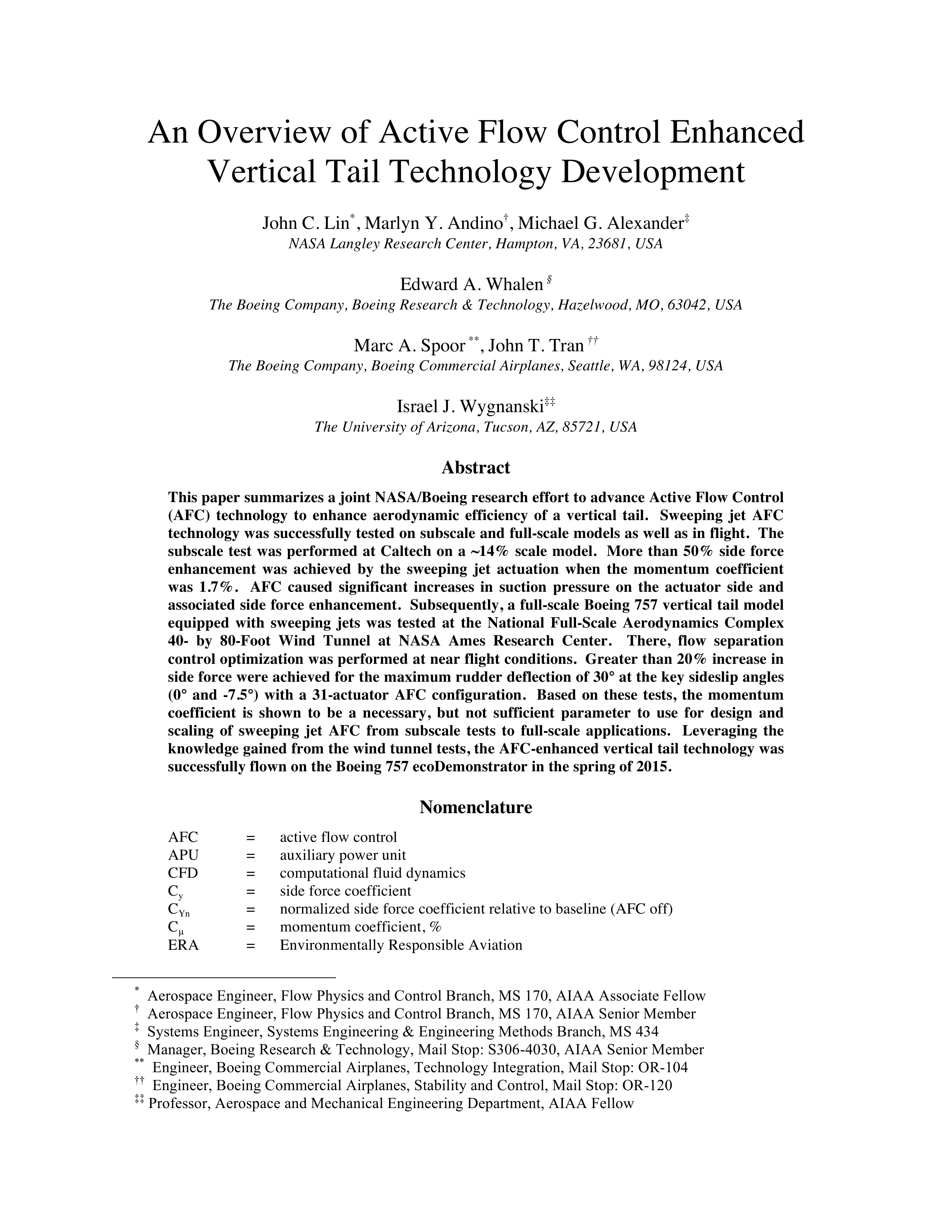 Active Flow Control Research Paper by NASA — page 1