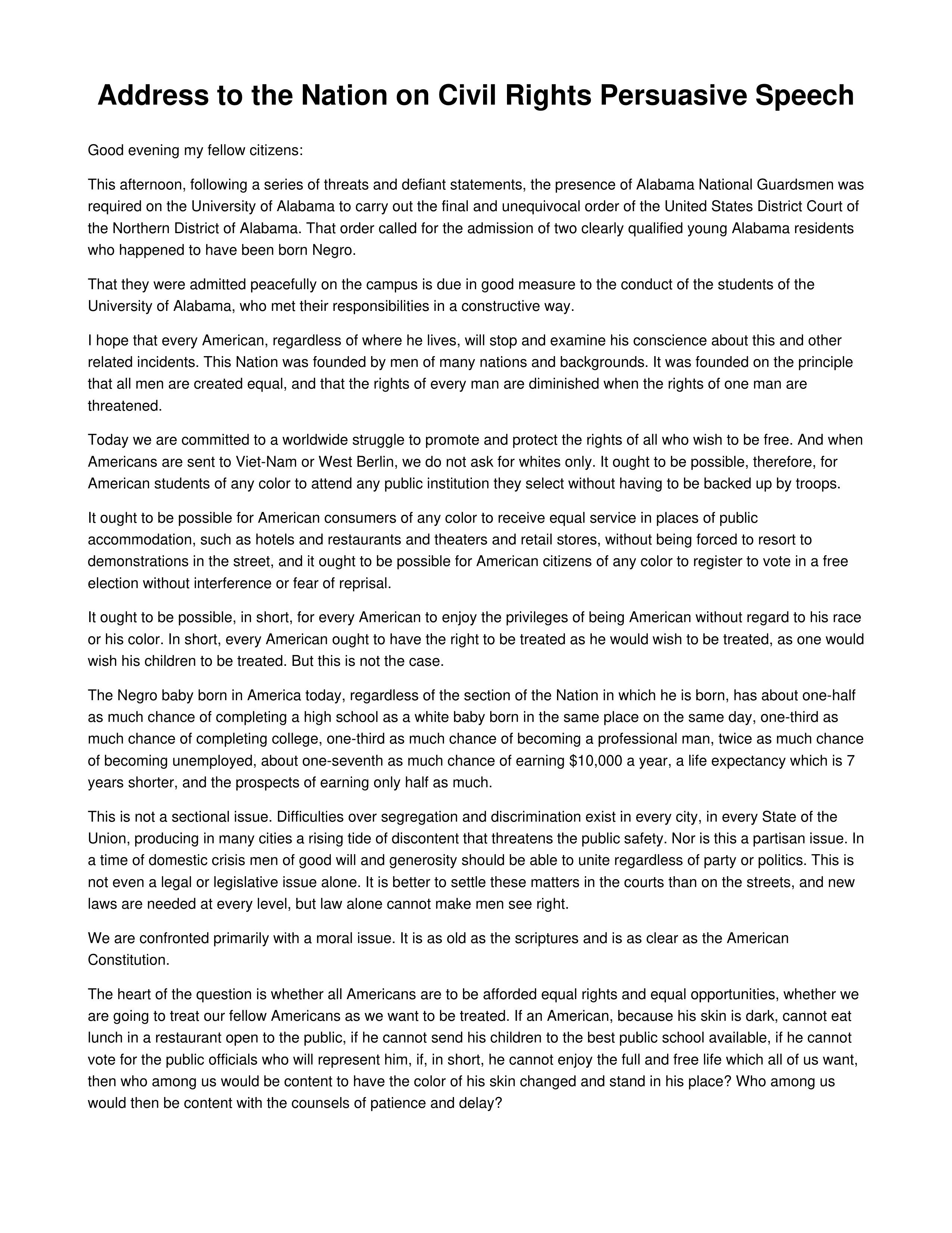 Address to the Nation on Civil Rights Persuasive Speech — page 1