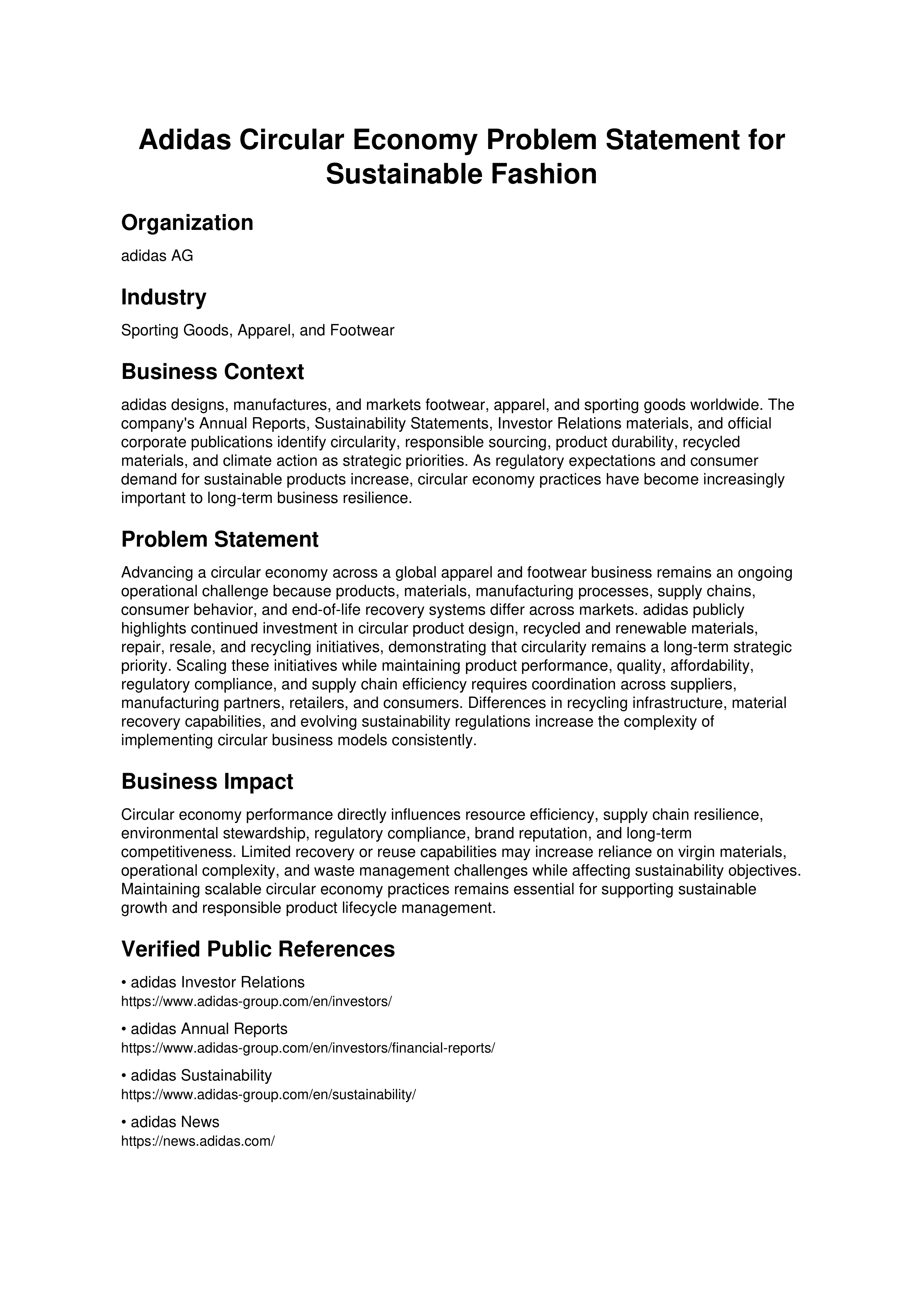 Adidas Circular Economy Problem Statement — page 1