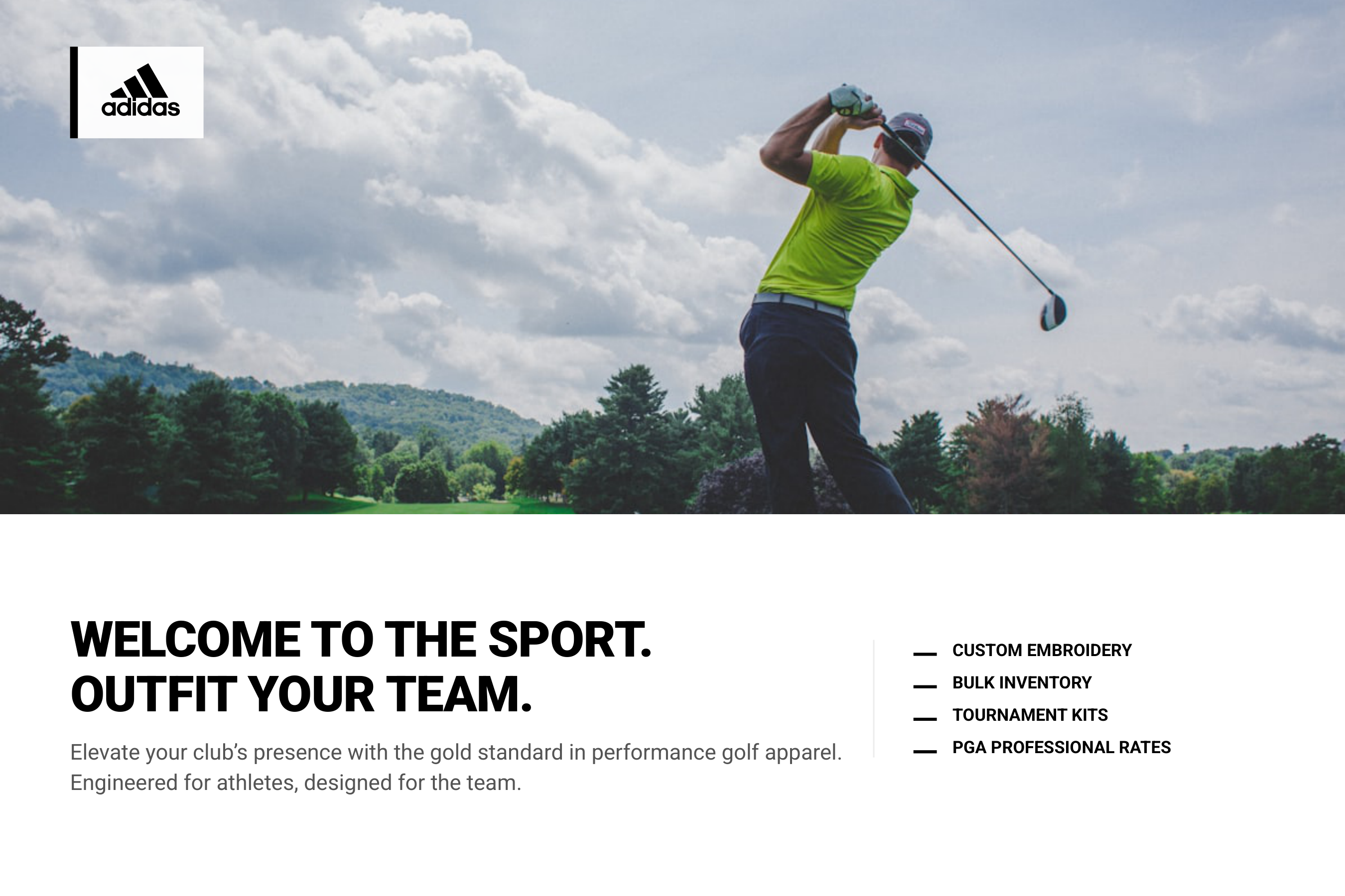 Adidas Welcome to the Sport B2B Golf Team Outreach Postcard — page 1