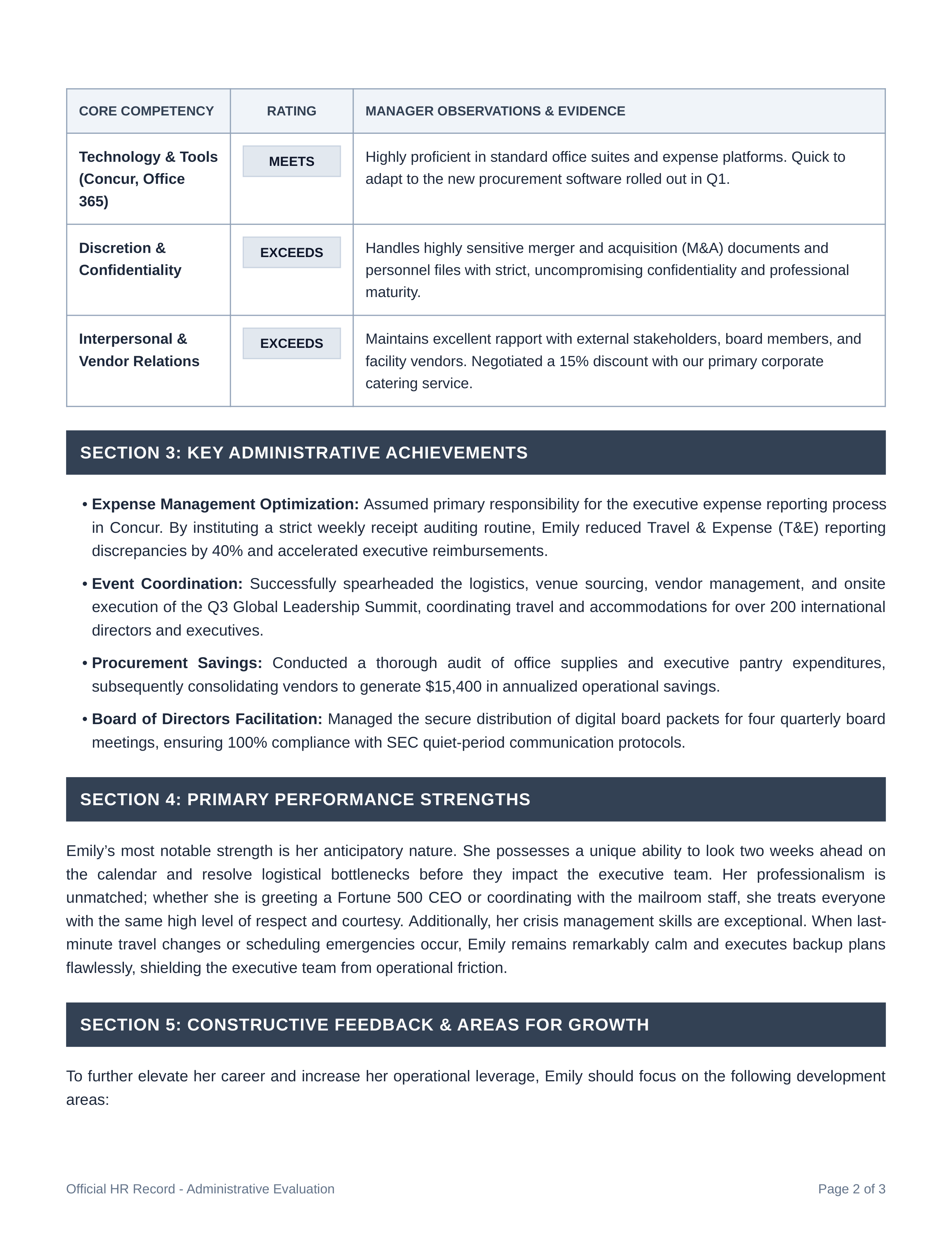 Administrative Assistant Performance Review — page 2