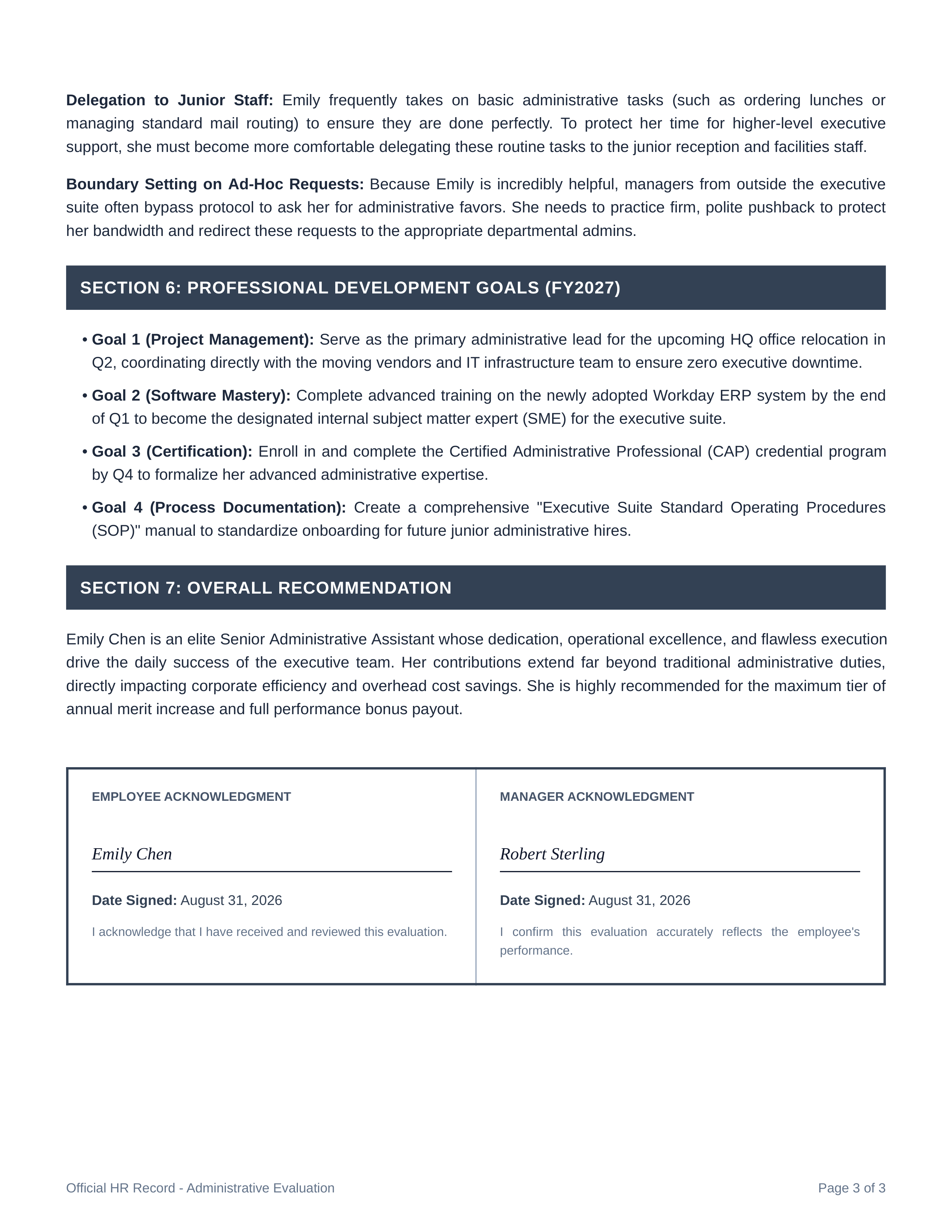 Administrative Assistant Performance Review — page 3