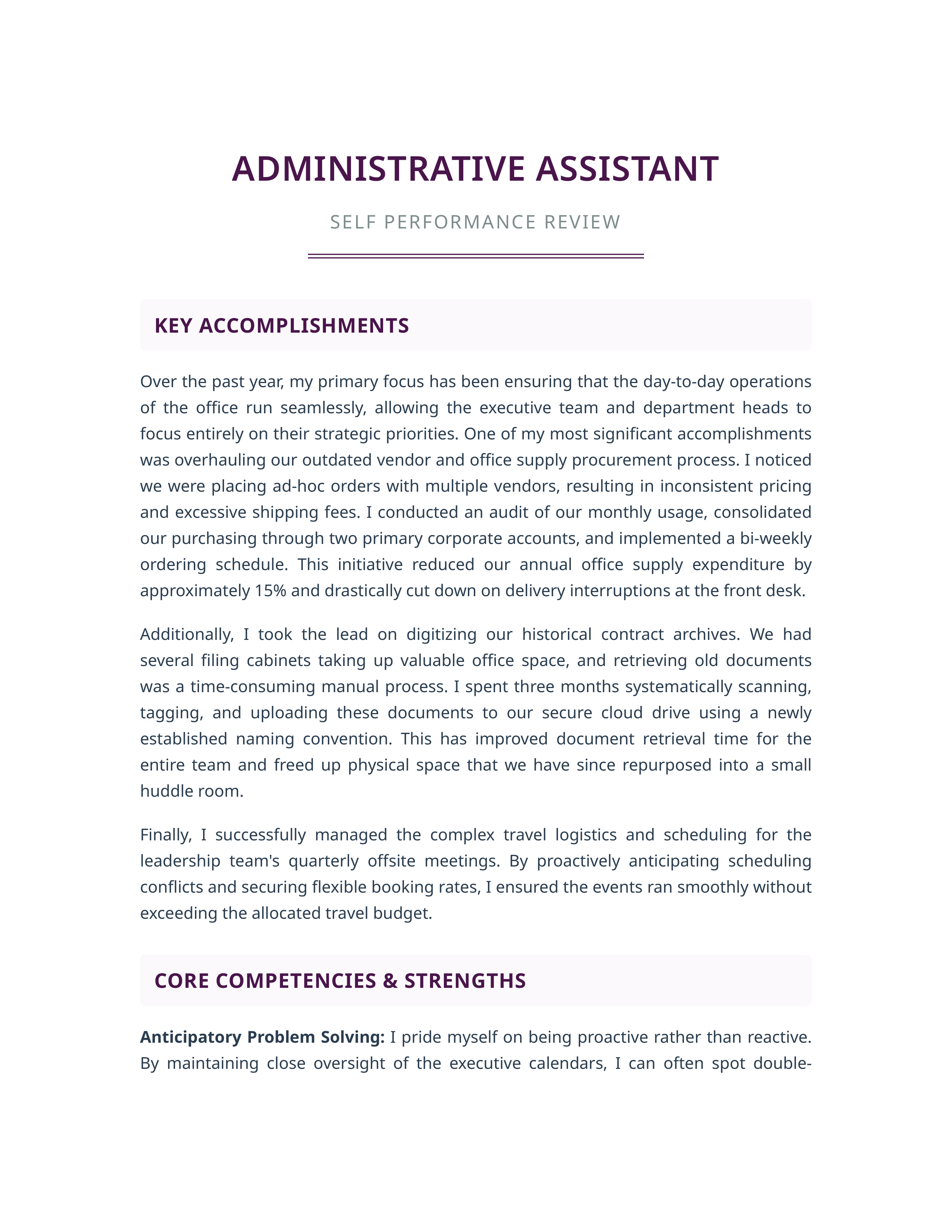 Administrative Assistant Self Performance Review — page 1