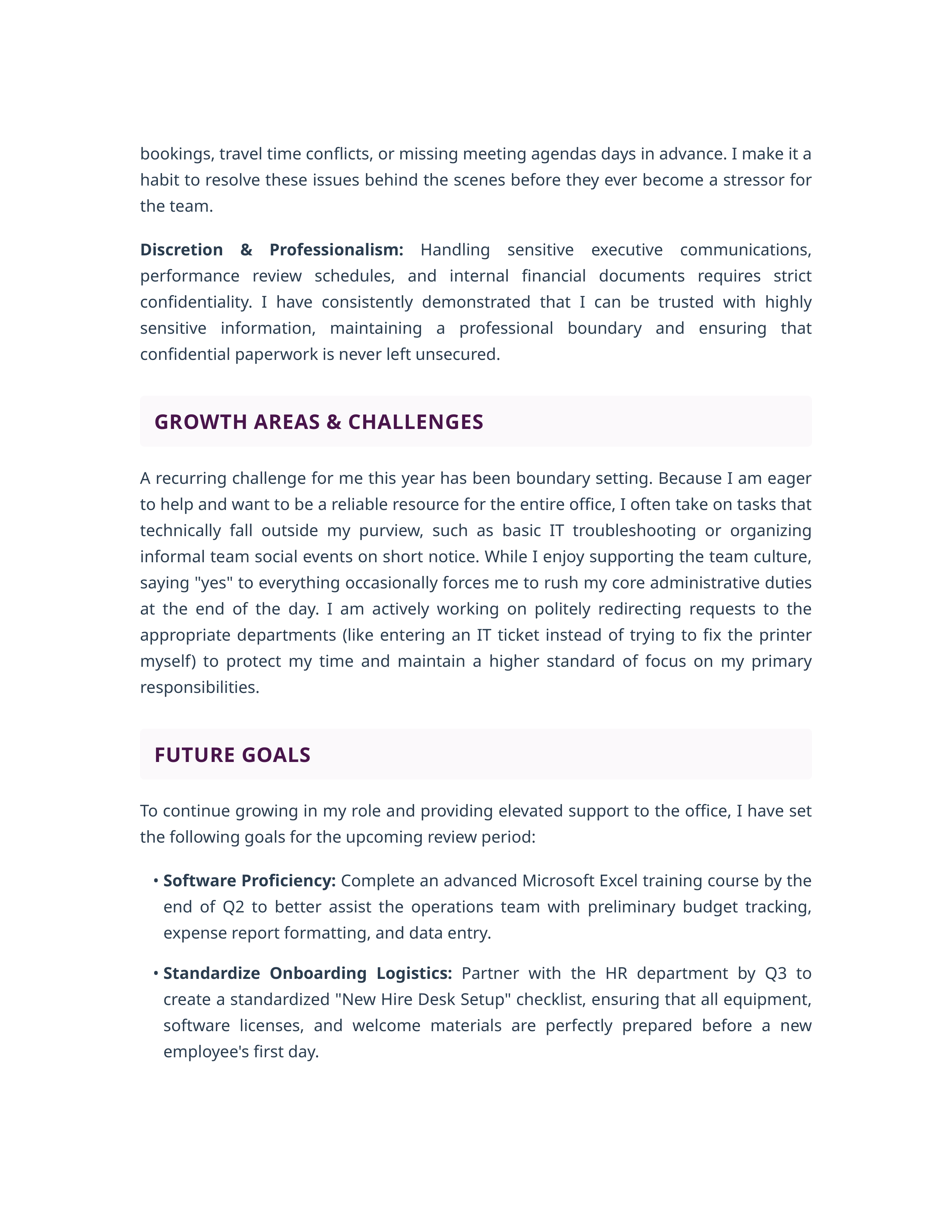 Administrative Assistant Self Performance Review — page 2
