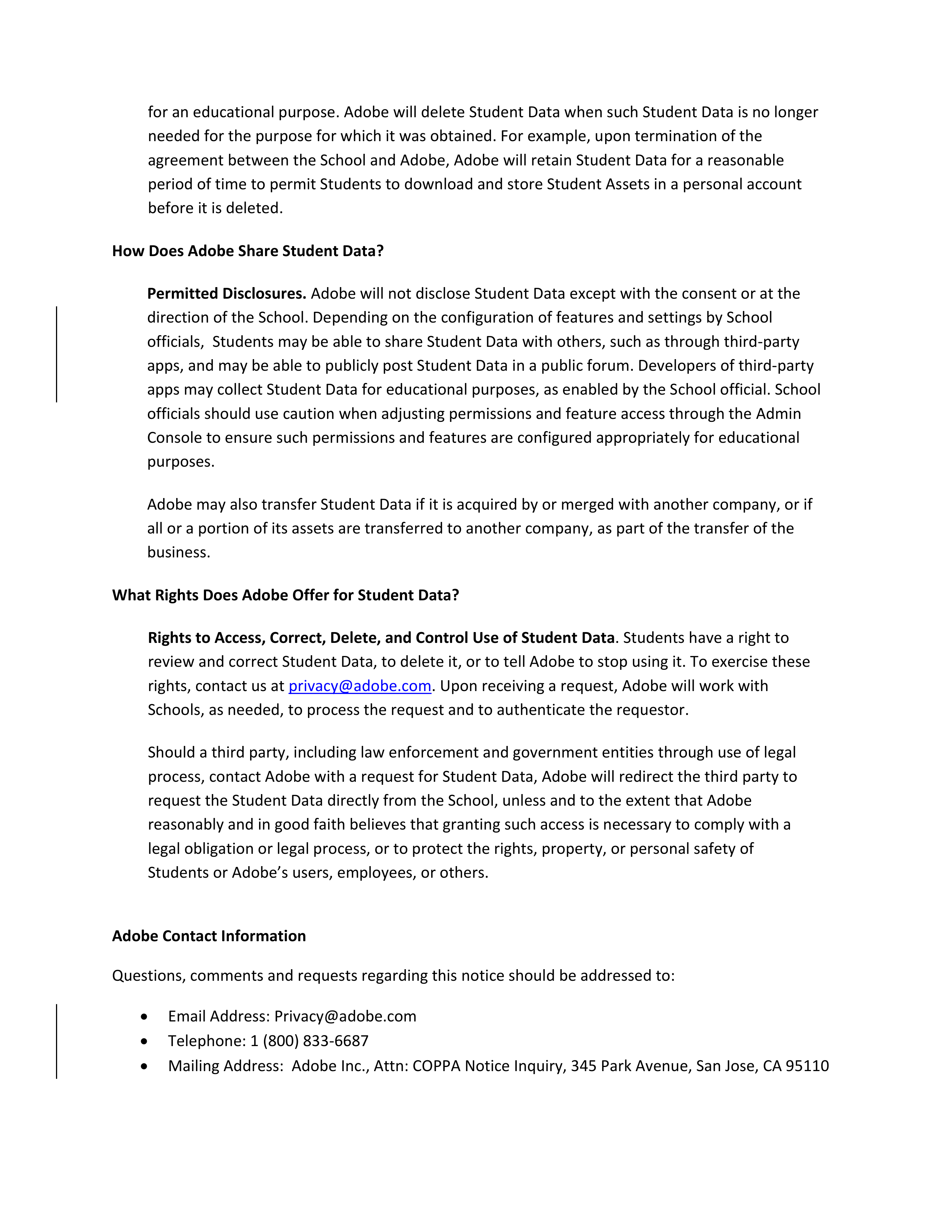 Adobe COPPA Direct Notice for Student Services — page 2